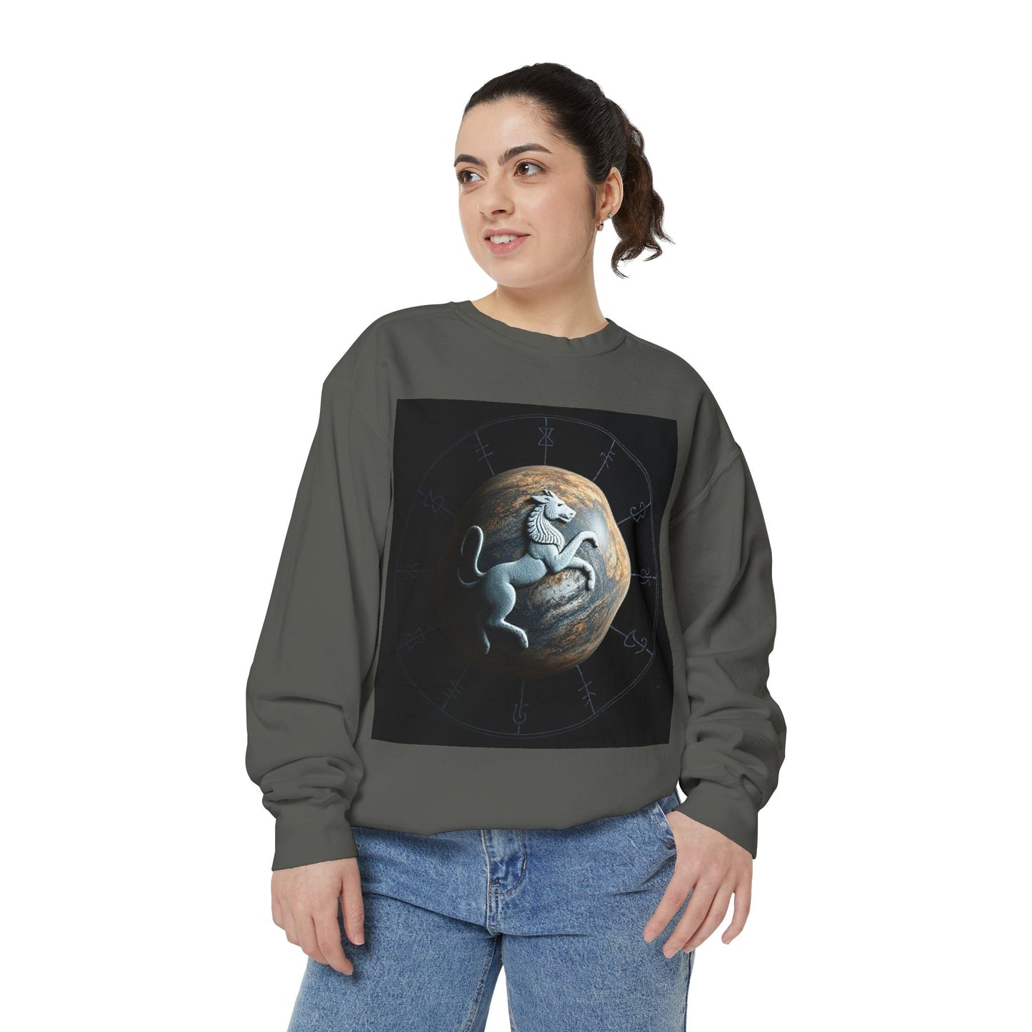 Garment-Dyed Sweatshirt, Unisex, Space Animal Design, Aquarius