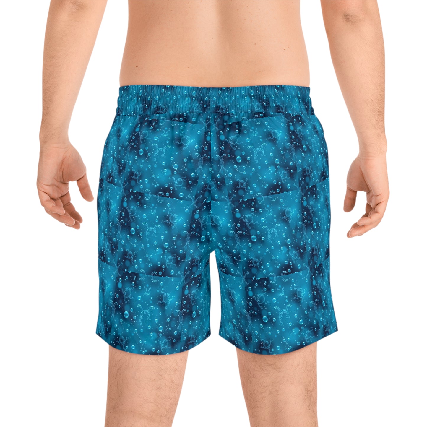 Men's Mid-Length Swim Shorts, (AOP), Aquarius, Zodiac, Bubble Pattern