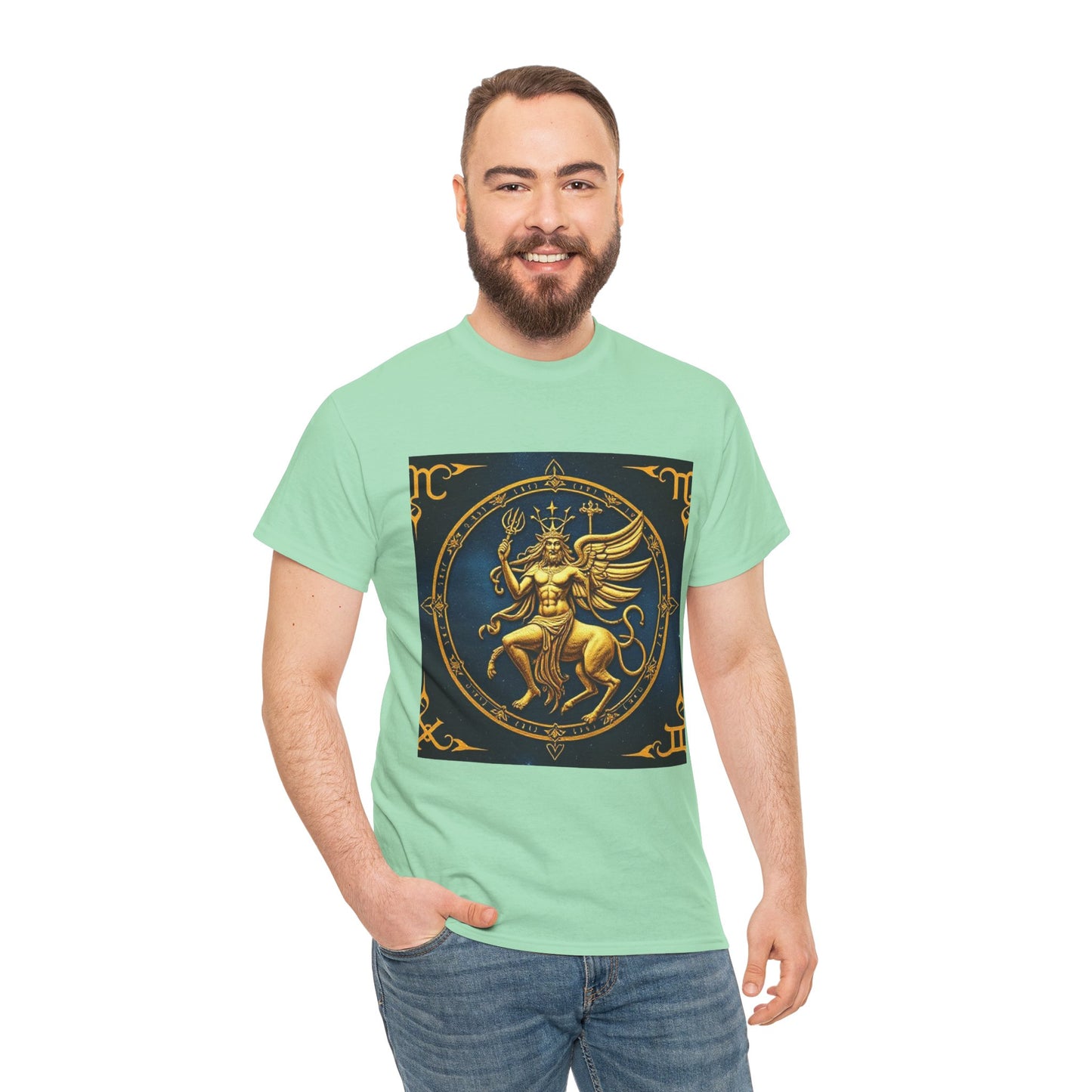 Unisex Heavy Cotton T-Shirt, Gold Angel, Symbol, Virgo Zodiac Design