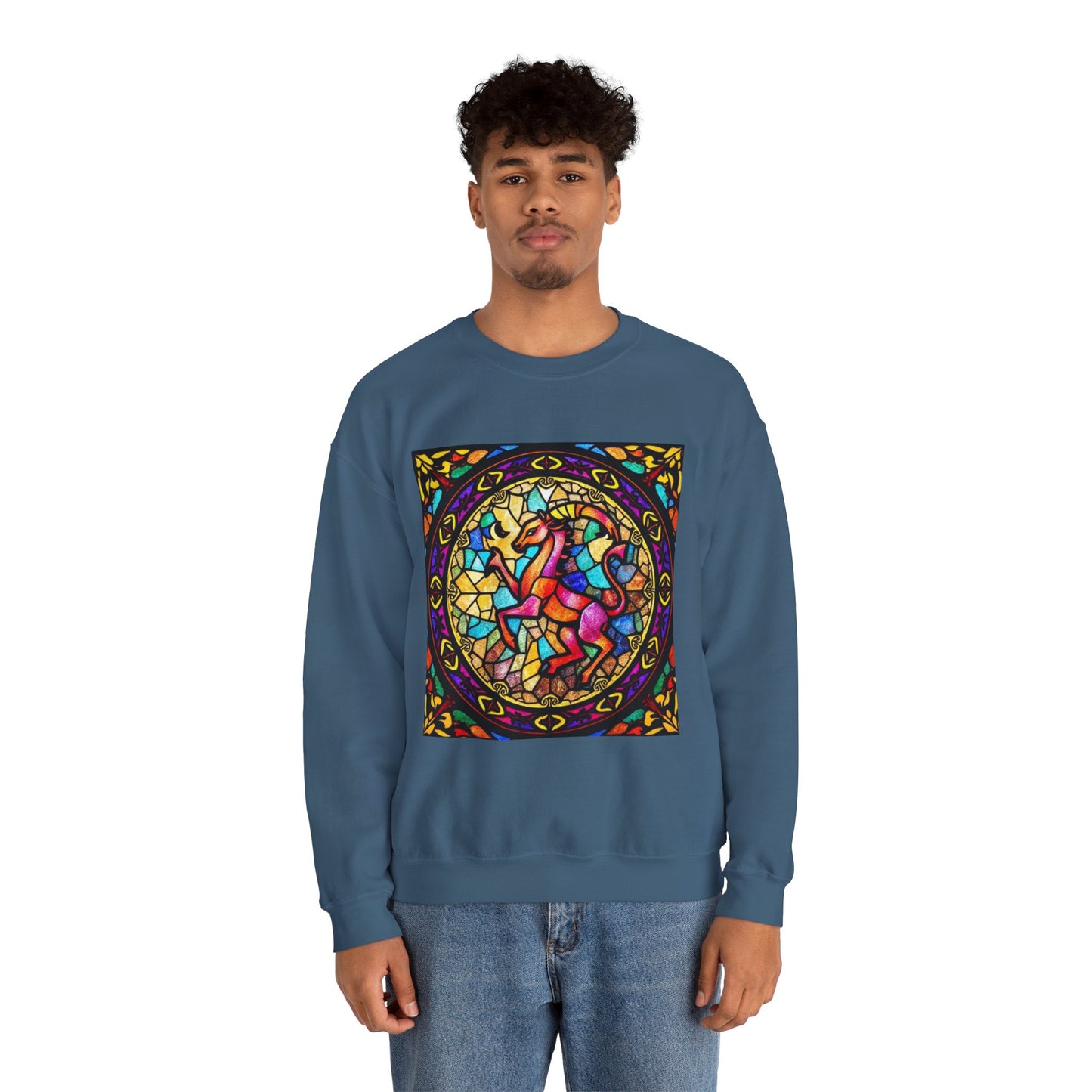 Unisex Heavy Blend™ Crewneck Sweatshirt, Glass, Aries Zodiac Design