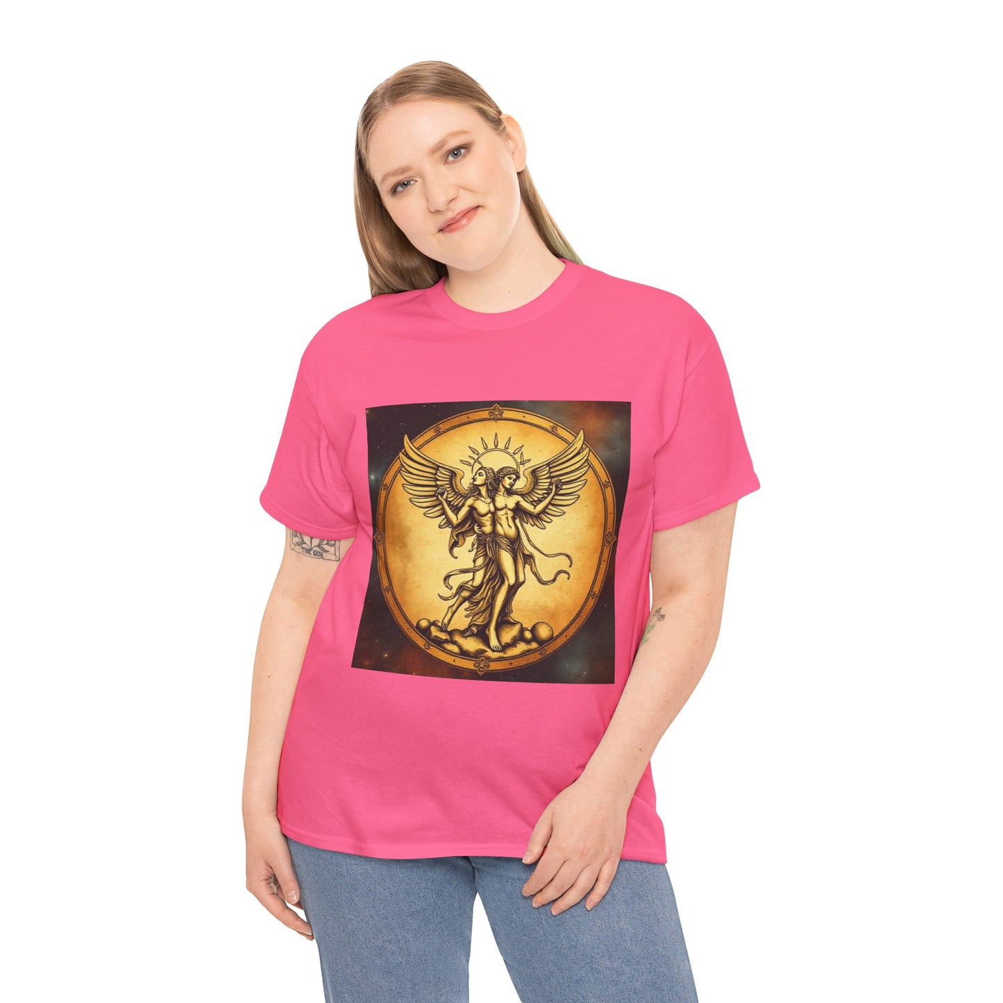 Unisex Heavy Cotton T-Shirt, Angel Twin, Gemini Zodiac Design
