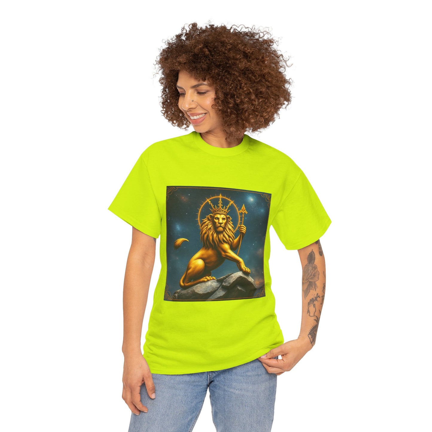 Unisex Heavy Cotton T-Shirt, King of Lions, Leo Zodiac Design