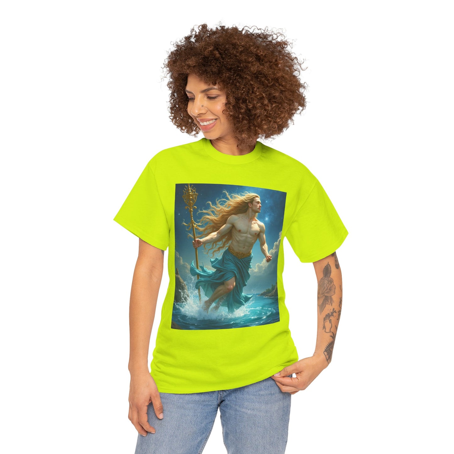 Unisex Heavy Cotton T-Shirt, Realistic, Aquarius Zodiac Design