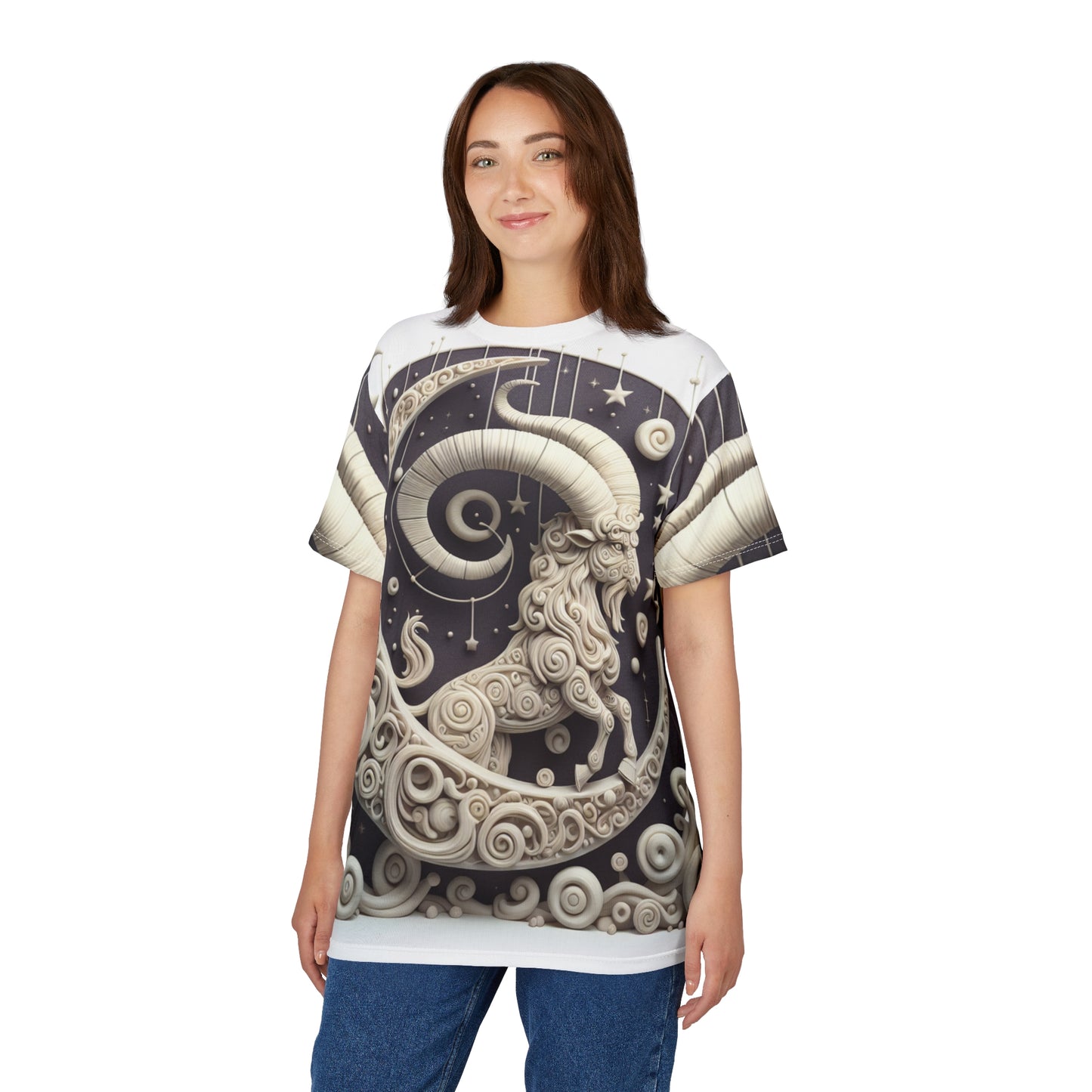 Unisex Cut & Sew T-Shirt (AOP), Capricorn Animal, Zodiac Design, Regular fit, 100% Polyester