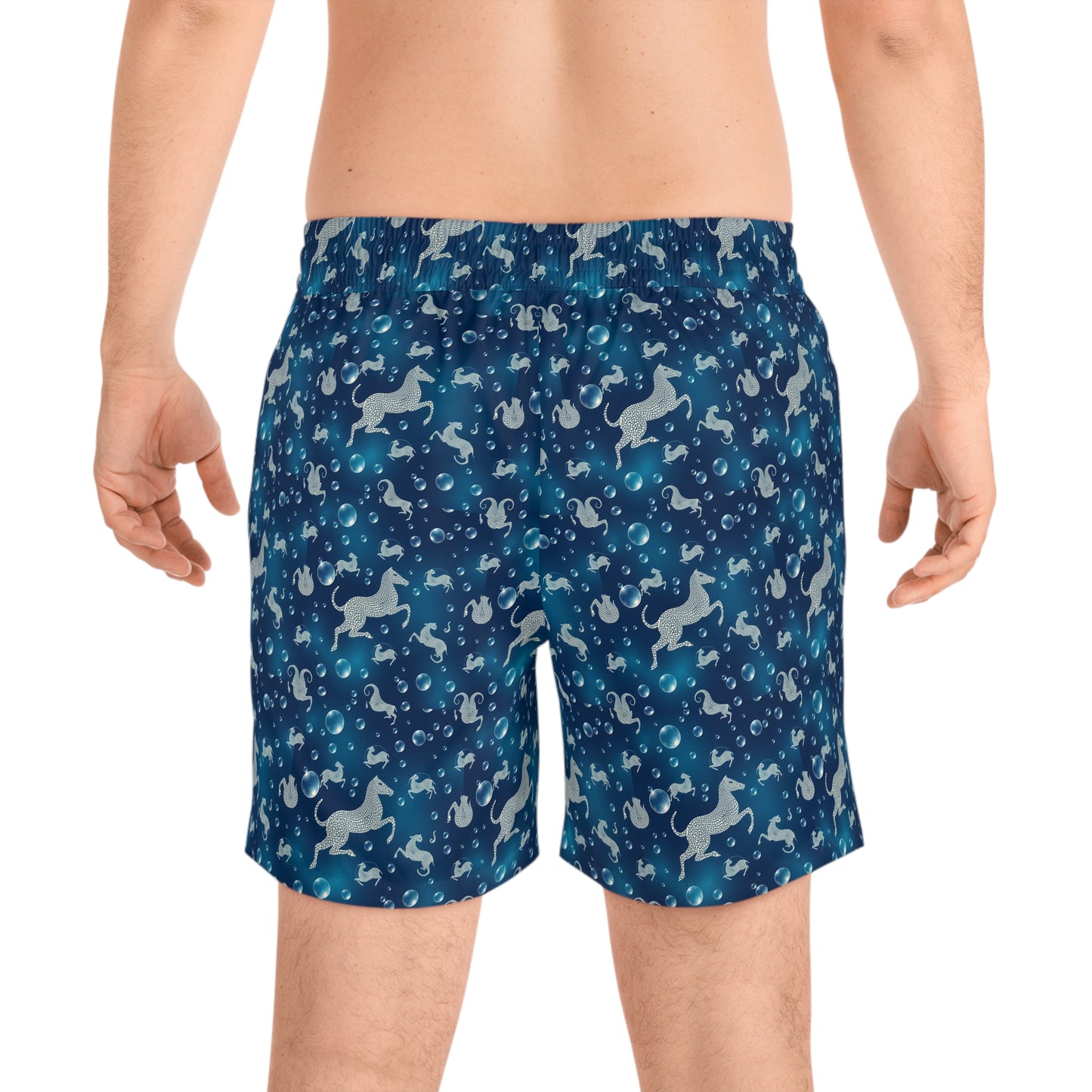 Men's Mid-Length Swim Shorts, (AOP), Capricorn, Zodiac v3, Bubble Pattern