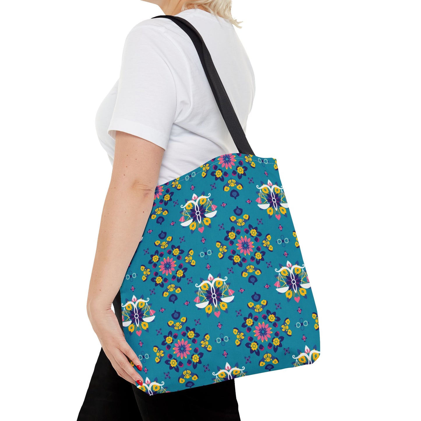 Tote Bag (AOP), Libra, Zodiac v1, Flower Pattern