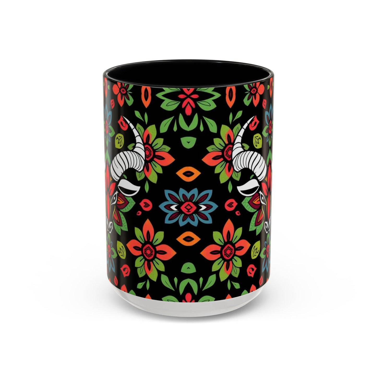 Accent Coffee Mug, Taurus, Zodiac v2. Flower Pattern, (11, 15oz)
