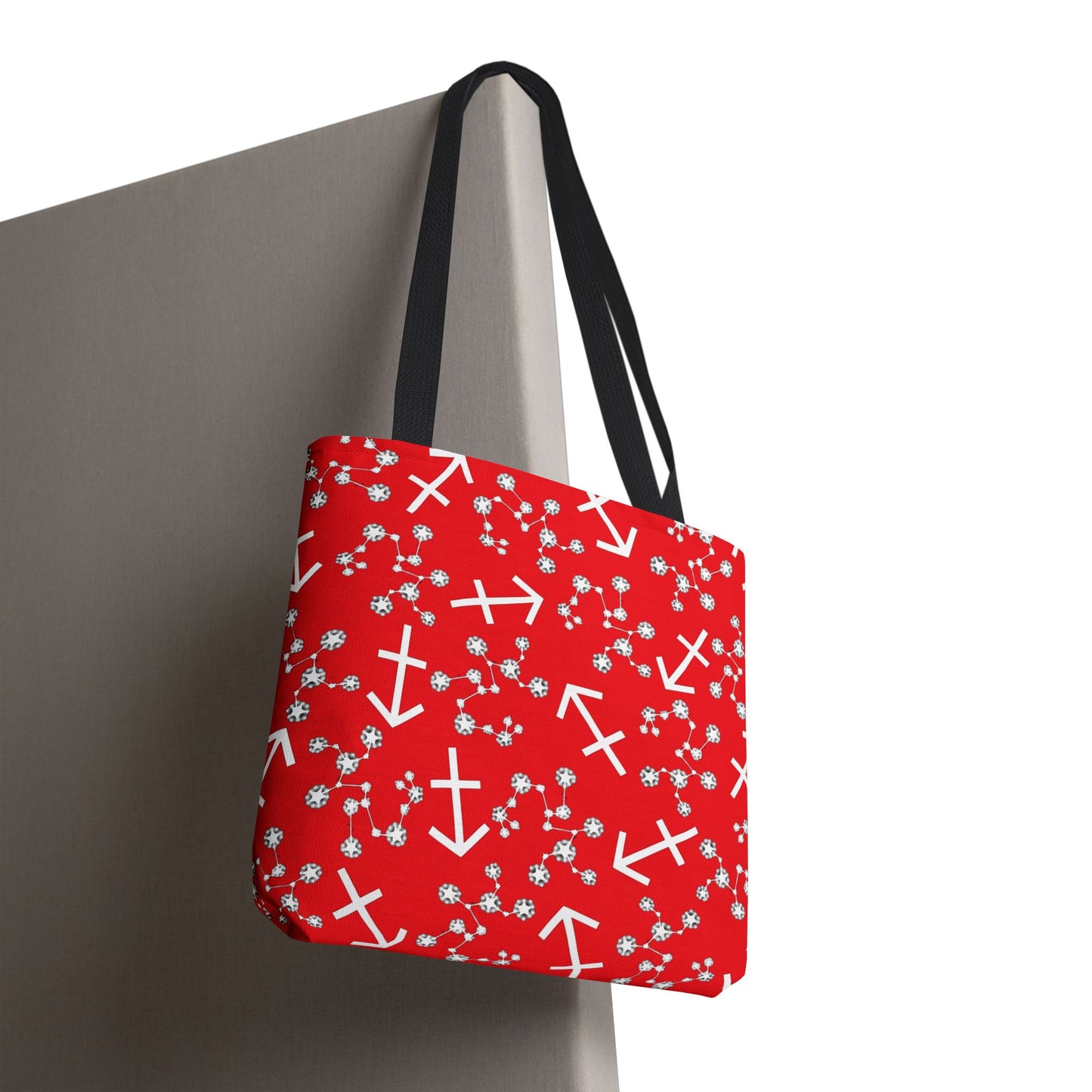 Tote Bag, Sagittarius Zodiac Sign, AOP, (Red, White Print)