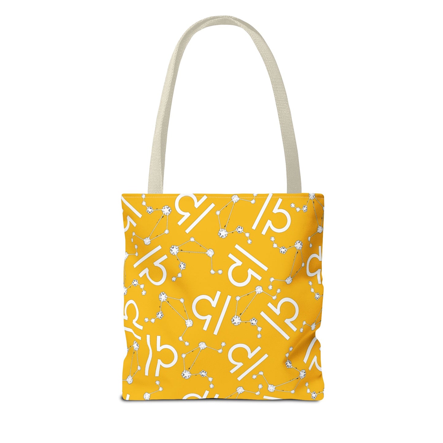 Tote Bag, Libra Zodiac Sign, AOP, (Yellow, White)
