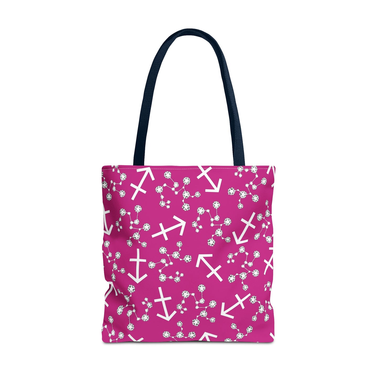 Tote Bag, Sagittarius Zodiac Sign, AOP, (Pink, White Print)