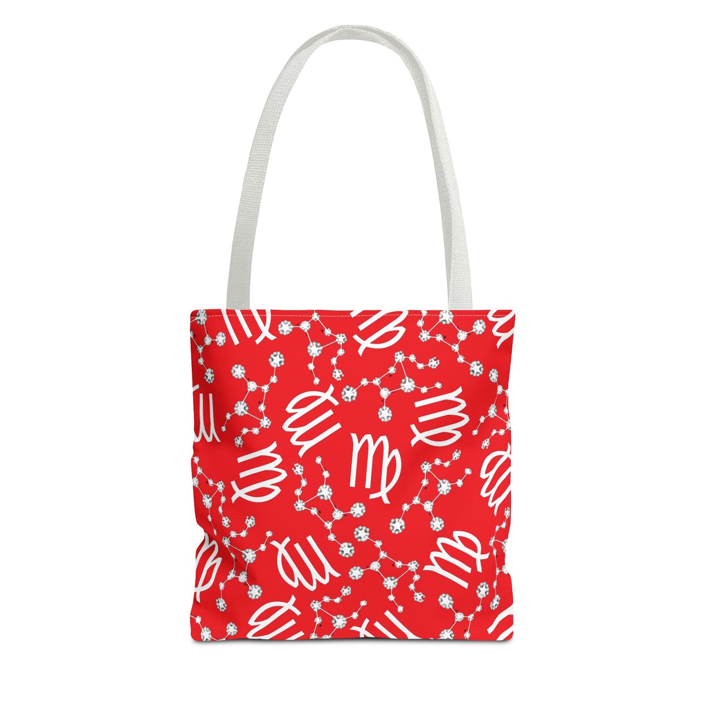 Tote Bag, Virgo Zodiac Sign, AOP, (Red, White)