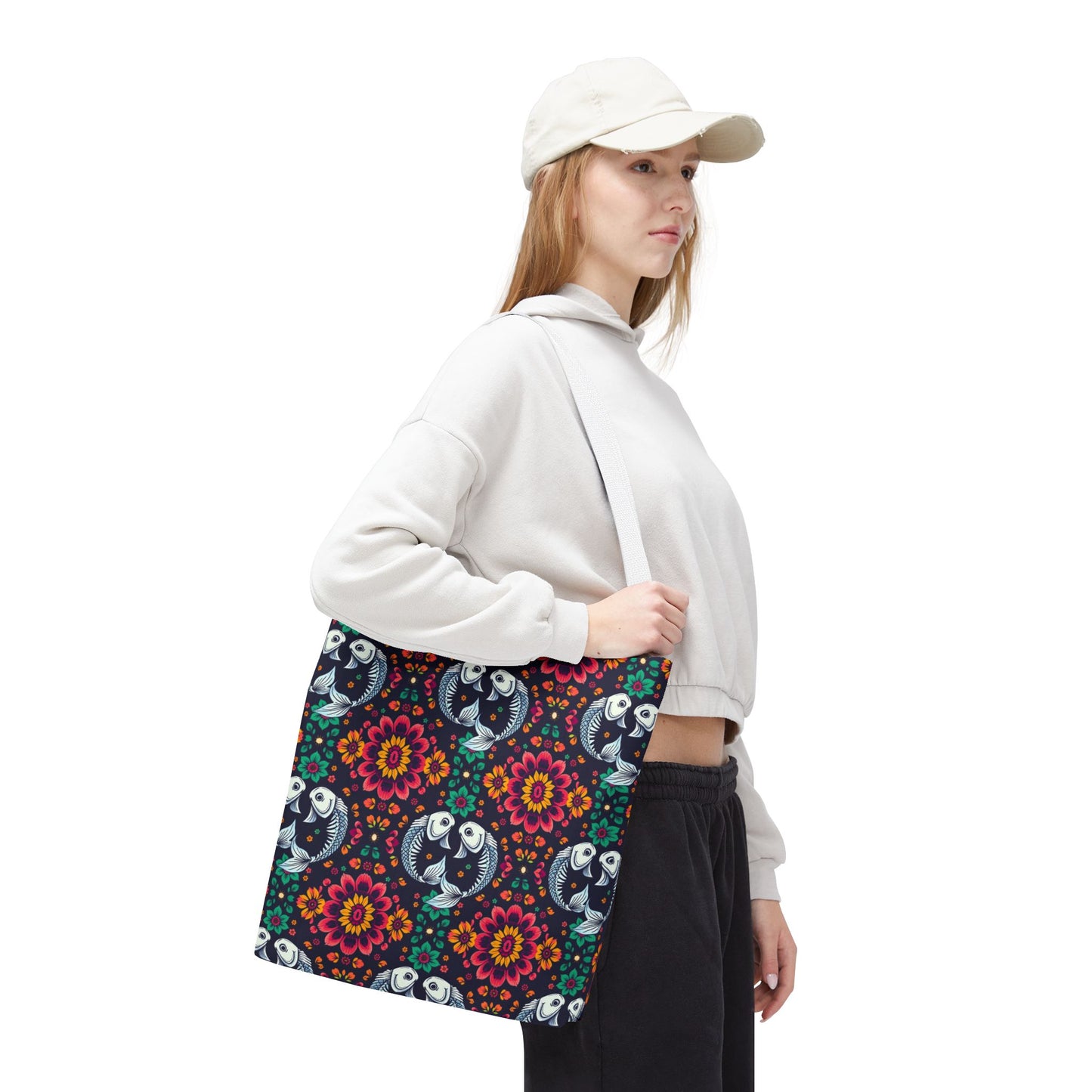 Tote Bag (AOP), Pisces, Zodiac v1, Flower Pattern