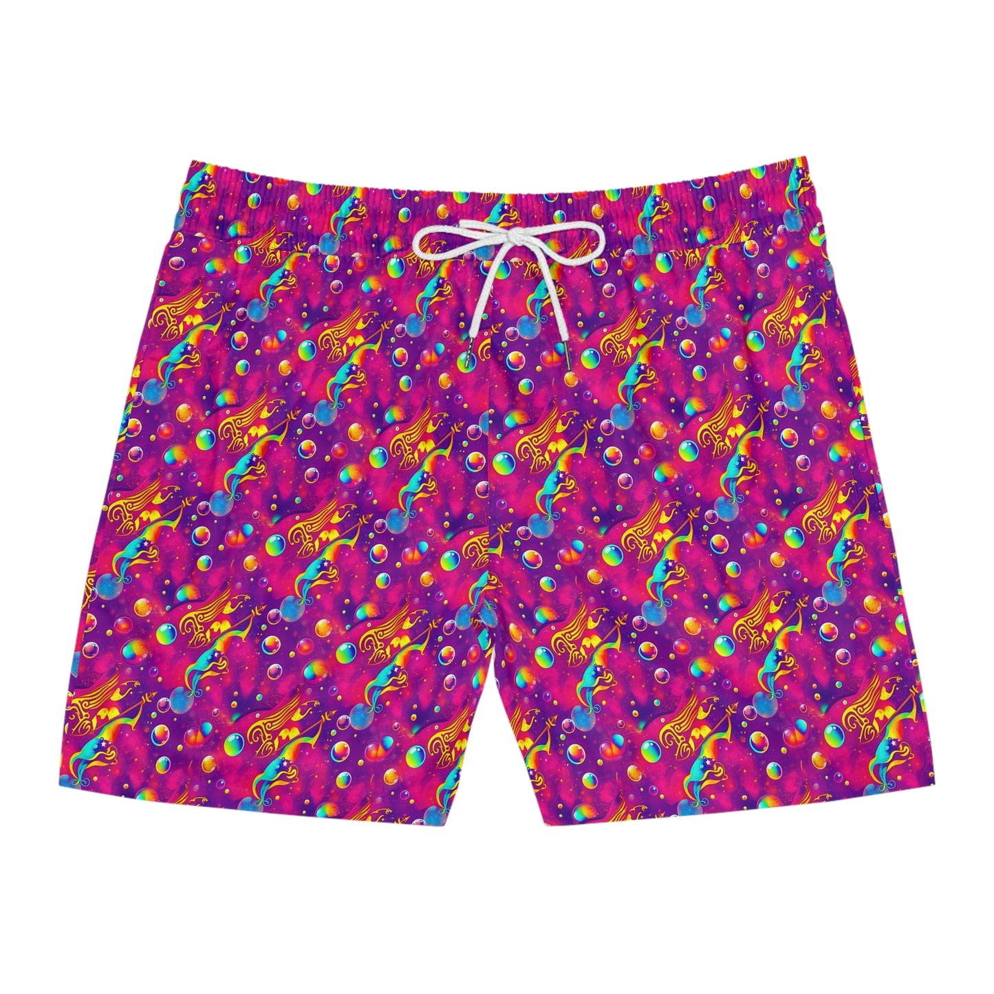 Men's Mid-Length Swim Shorts, (AOP), Sagittarius, Zodiac v3, Bubble Pattern