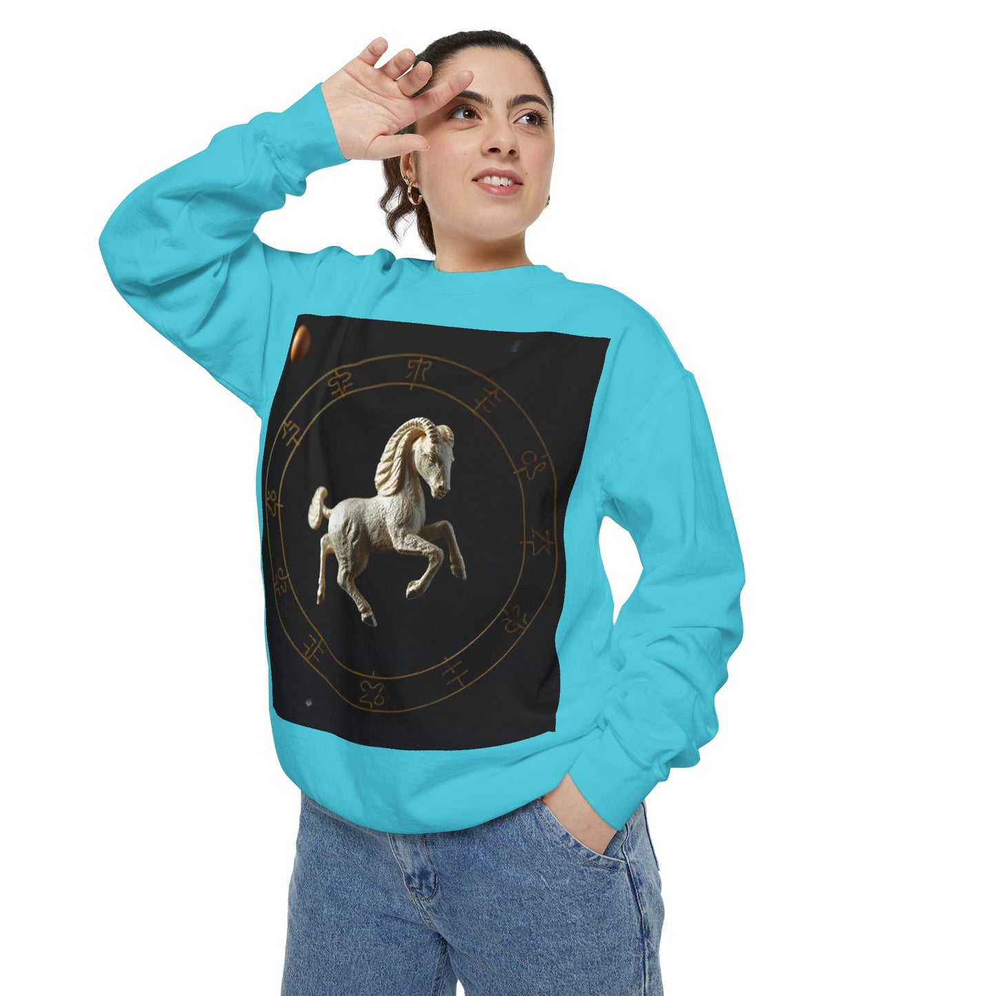 Garment-Dyed Sweatshirt, Unisex, Space Animal Design, Capricorn