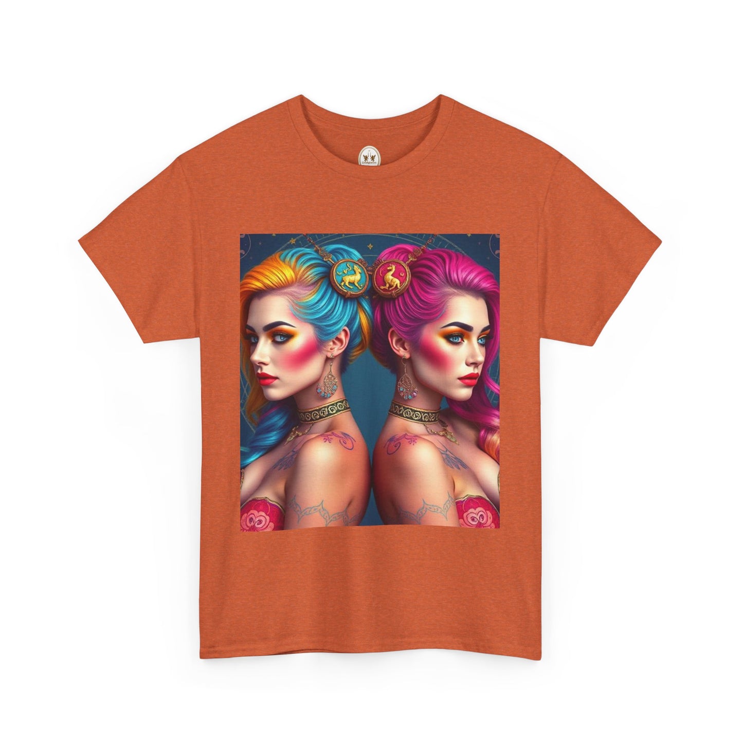 Unisex Heavy Cotton T-Shirt, Gemini, Zodiac v2, Sexy Art