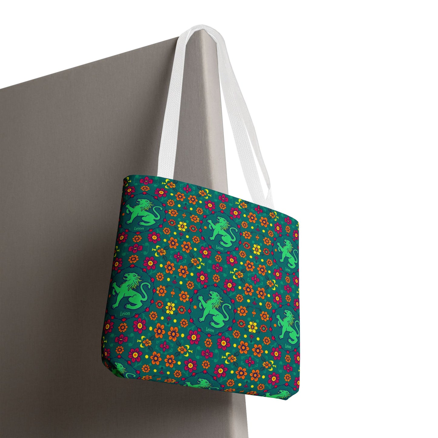 Tote Bag, (AOP), Leo, Zodiac v3, Flower Pattern