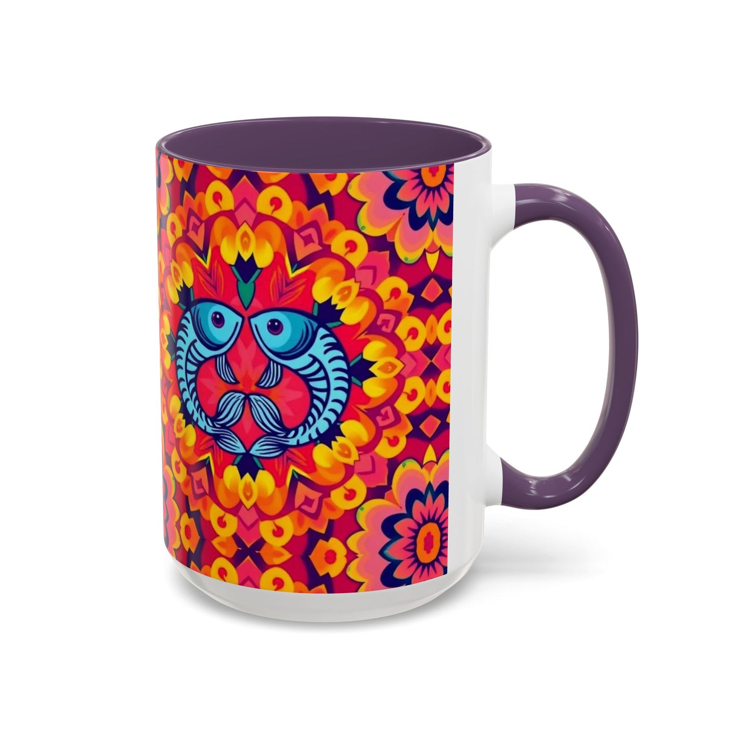 Accent Coffee Mug, Pisces, Zodiac v1, Flower Pattern, (11, 15oz)