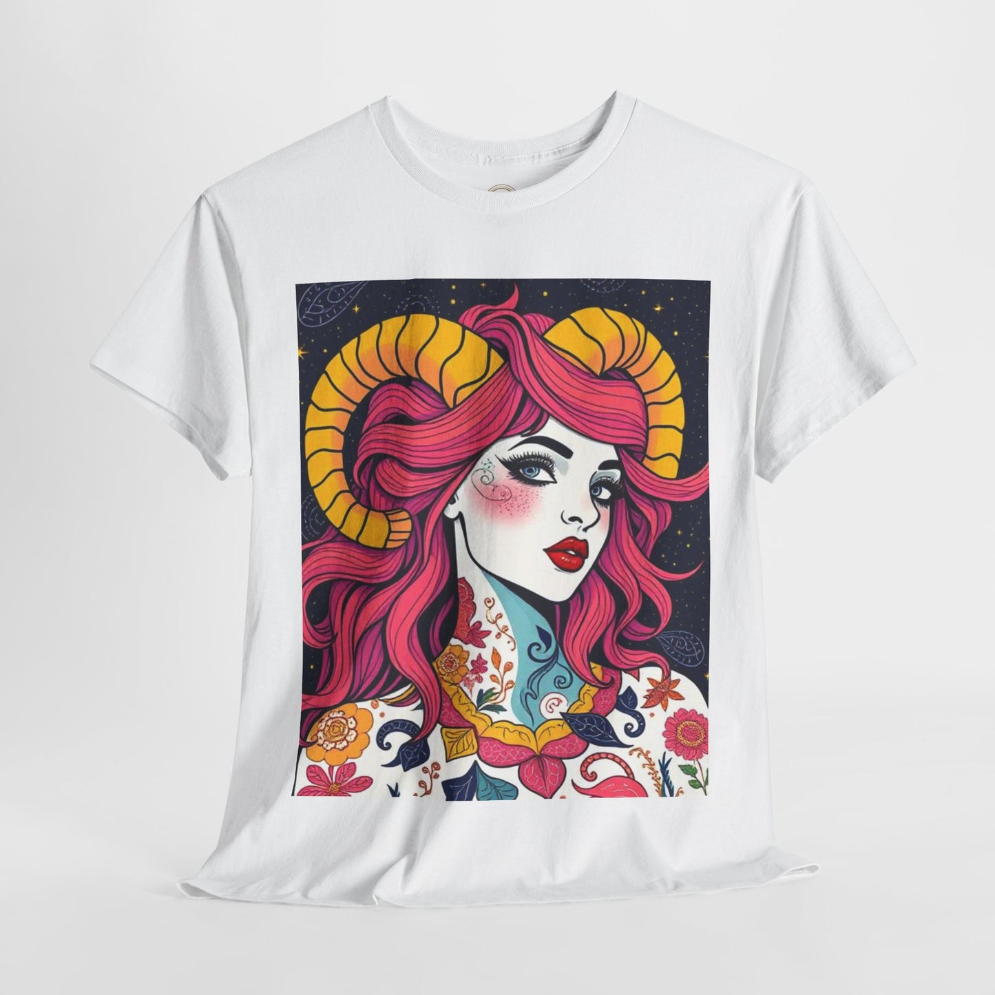 Unisex Heavy Cotton T-Shirt, Aries, Zodiac v2, Sexy Art