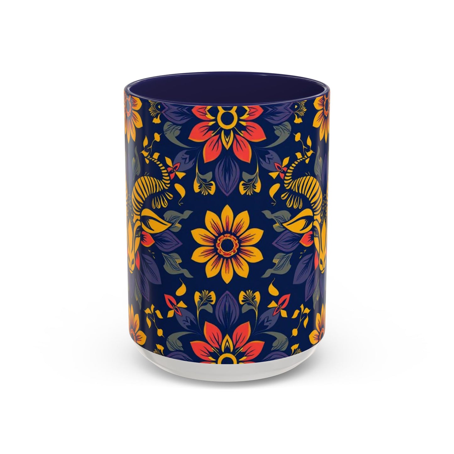 Accent Coffee Mug, Taurus, Zodiac v1. Flower Pattern, (11, 15oz)