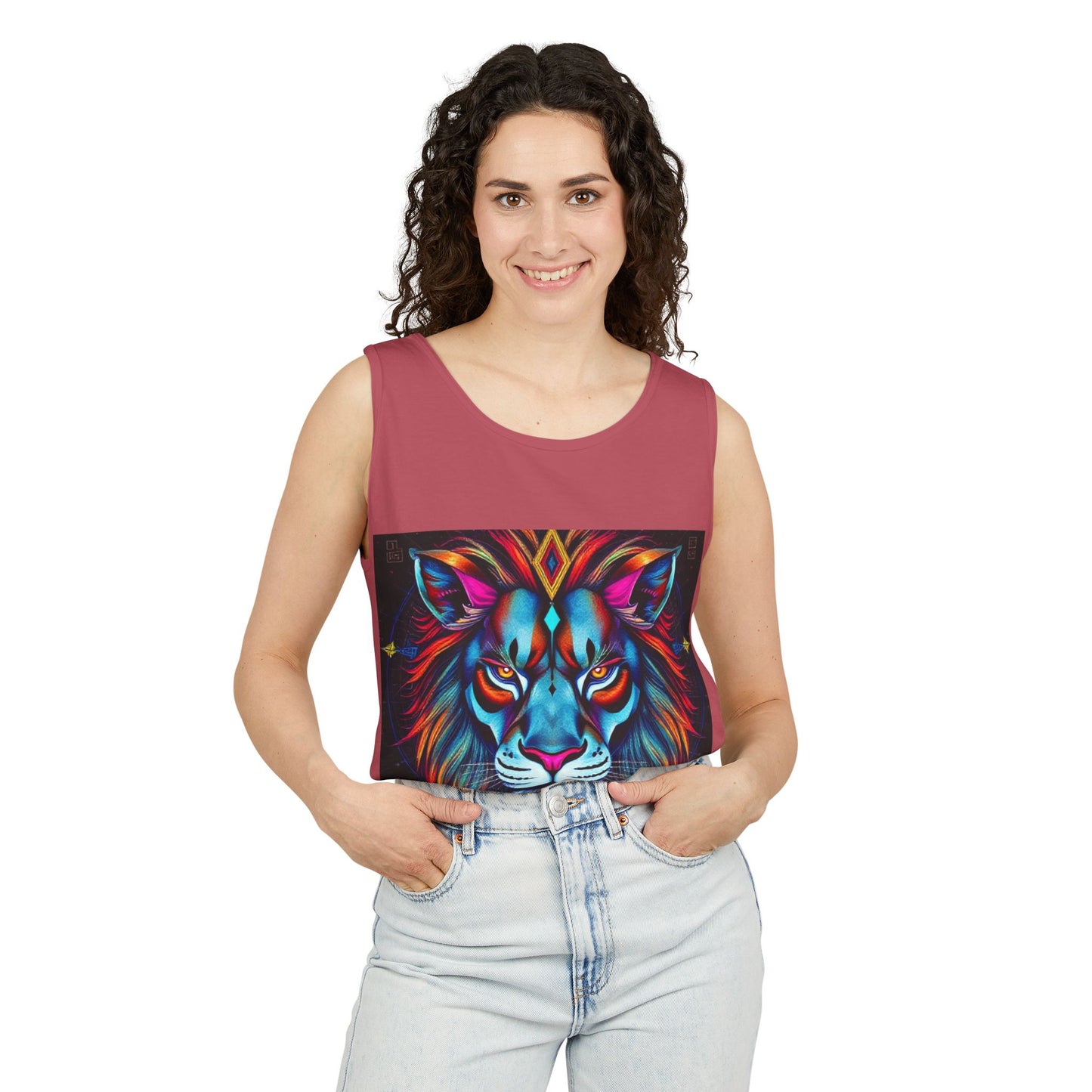 Unisex Garment-Dyed, Tank Top, Leo, Pop Art v1, 100% US cotton
