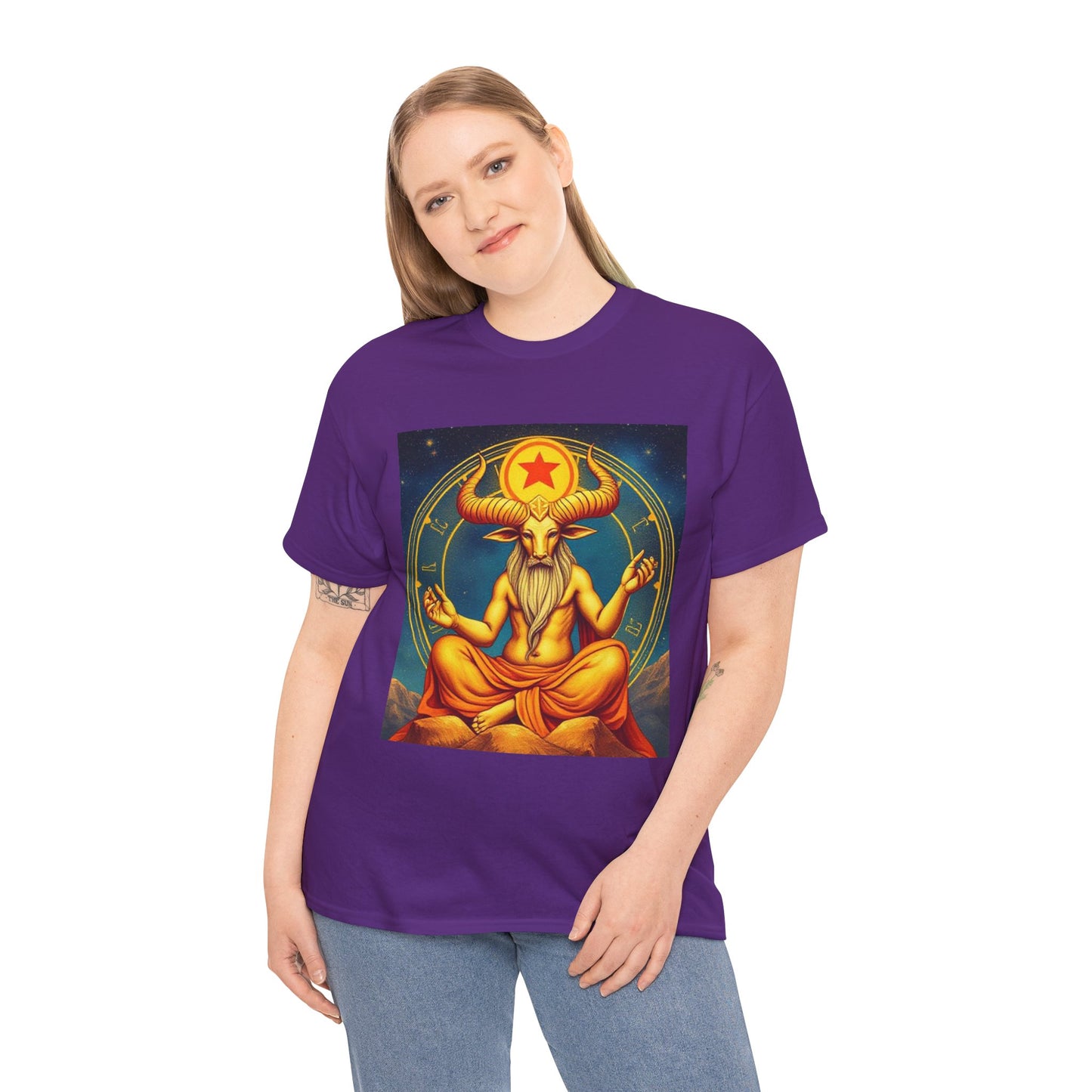 Unisex Heavy Cotton T-Shirt, Meditating Bull, Taurus Zodiac Design