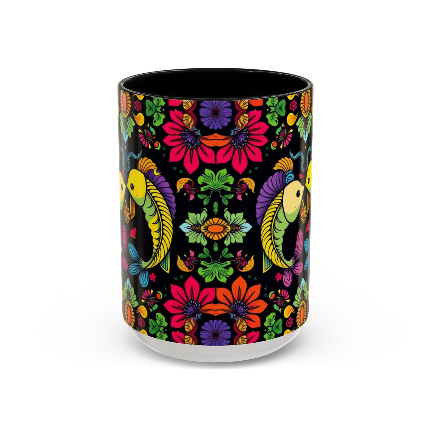 Accent Coffee Mug, Pisces, Zodiac v3, Flower Pattern, (11, 15oz)