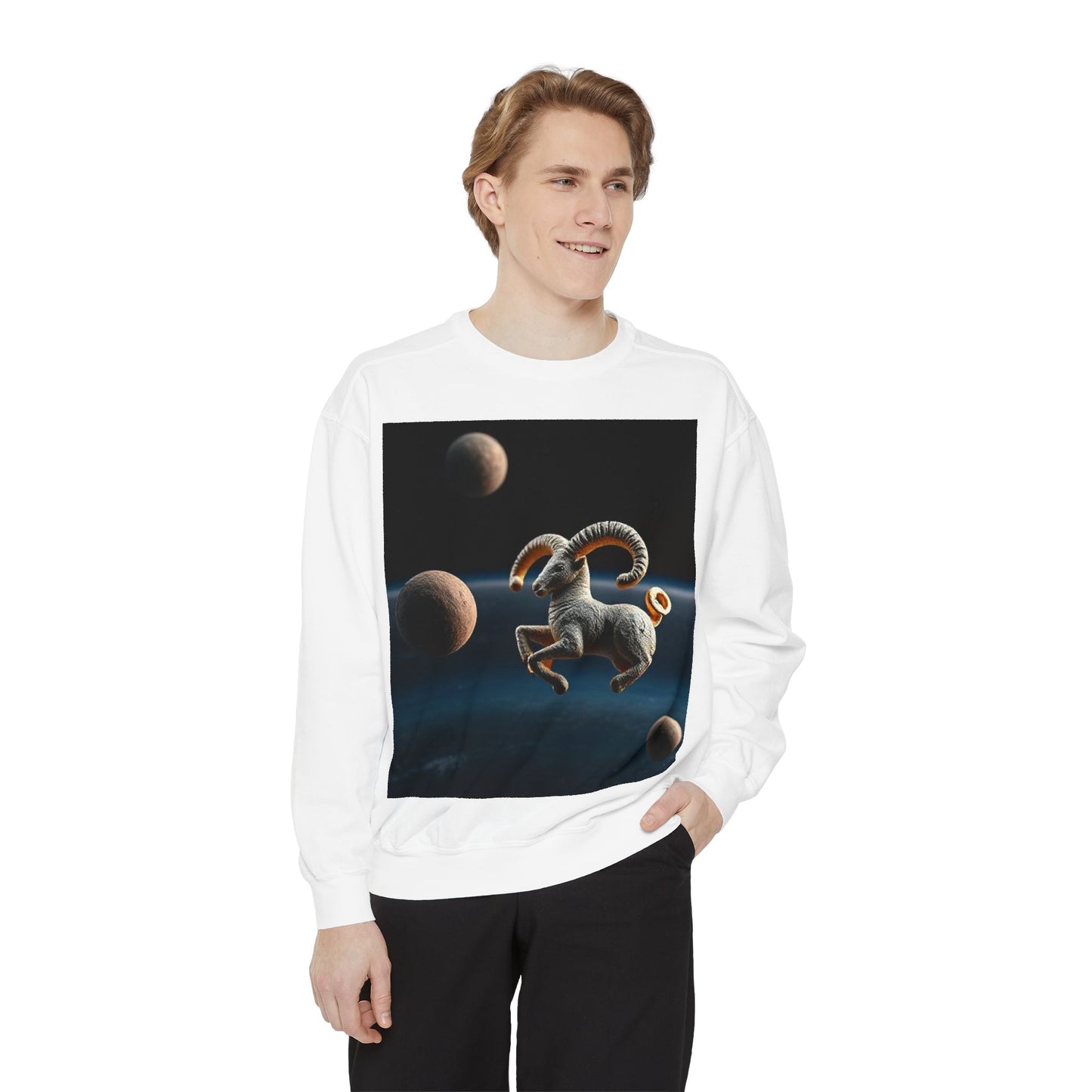 Garment-Dyed Sweatshirt, Unisex, Space Animal Design v1, Aries