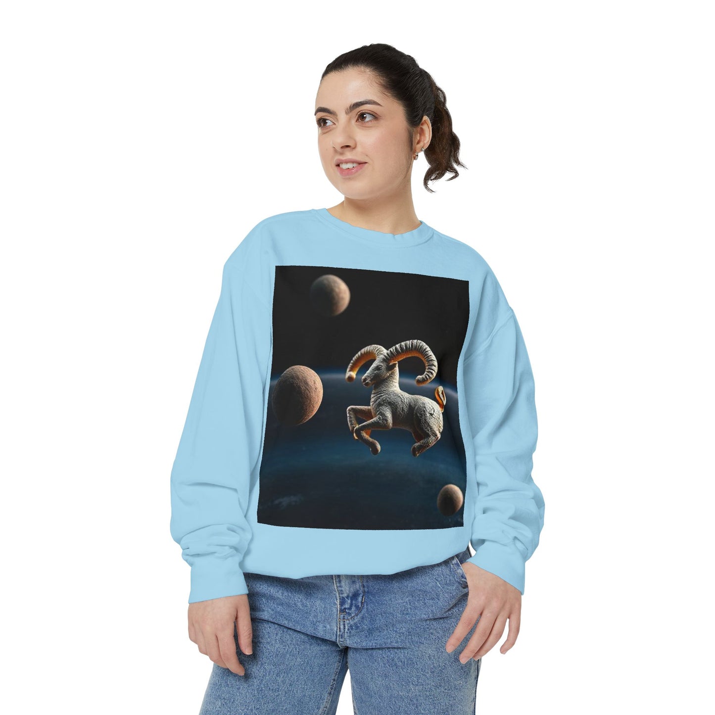 Garment-Dyed Sweatshirt, Unisex, Space Animal Design v1, Aries