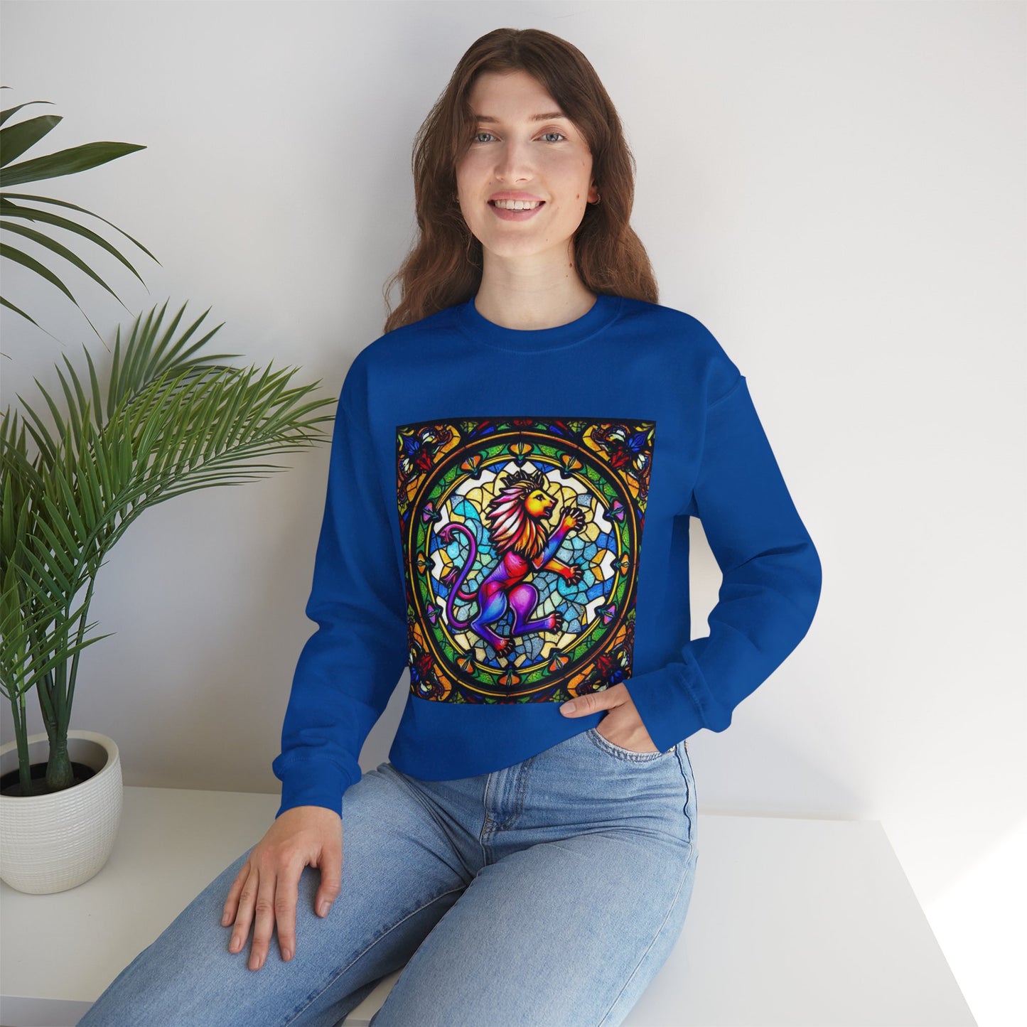 Unisex Heavy Blend™ Crewneck Sweatshirt, Glass, Leo Zodiac Design