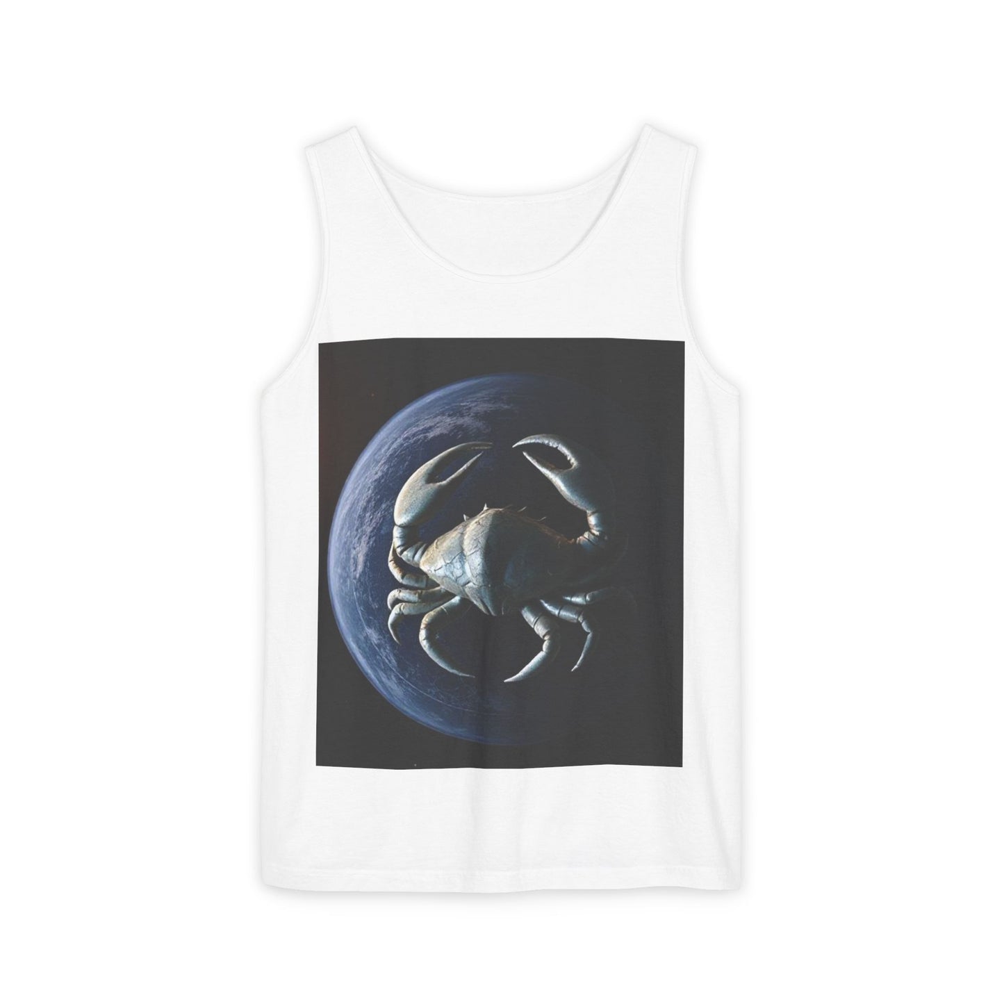 Unisex Garment-Dyed, Tank Top, Cancer Design, Planet Crab, 100% US cotton