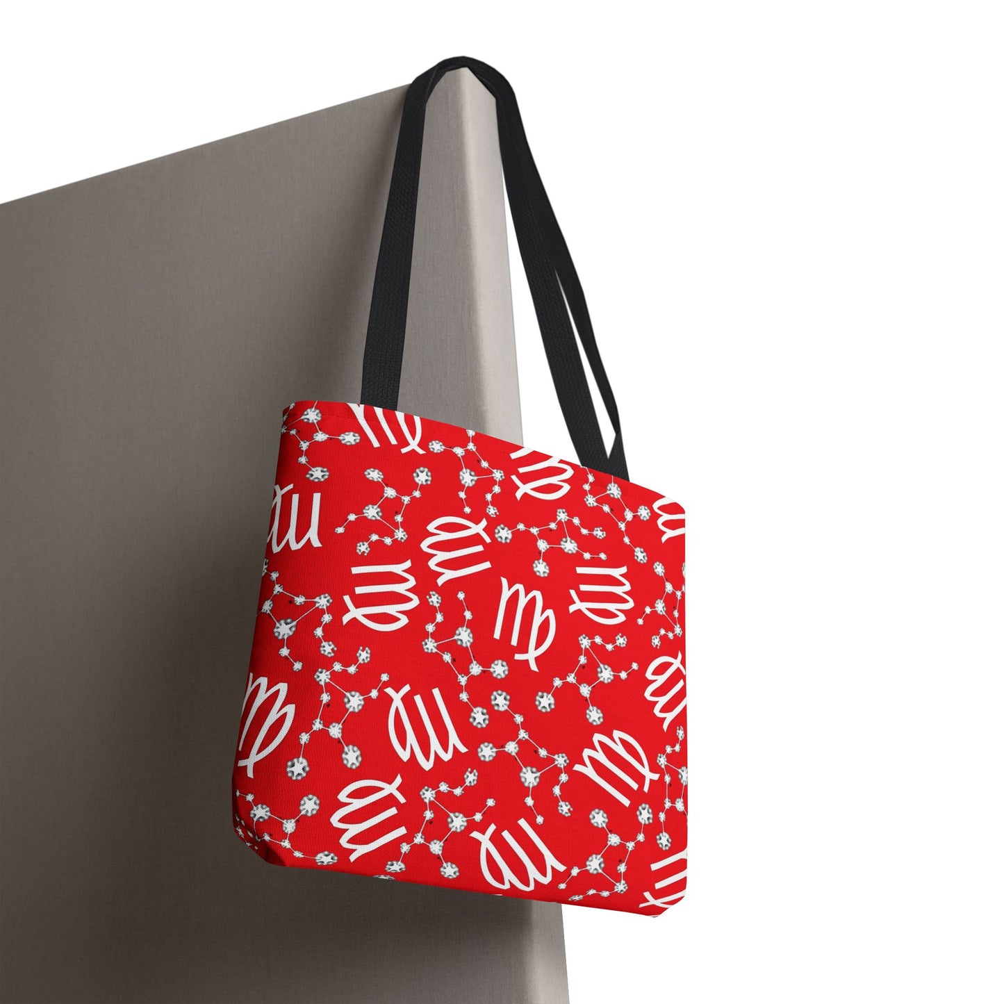 Tote Bag, Virgo Zodiac Sign, AOP, (Red, White)