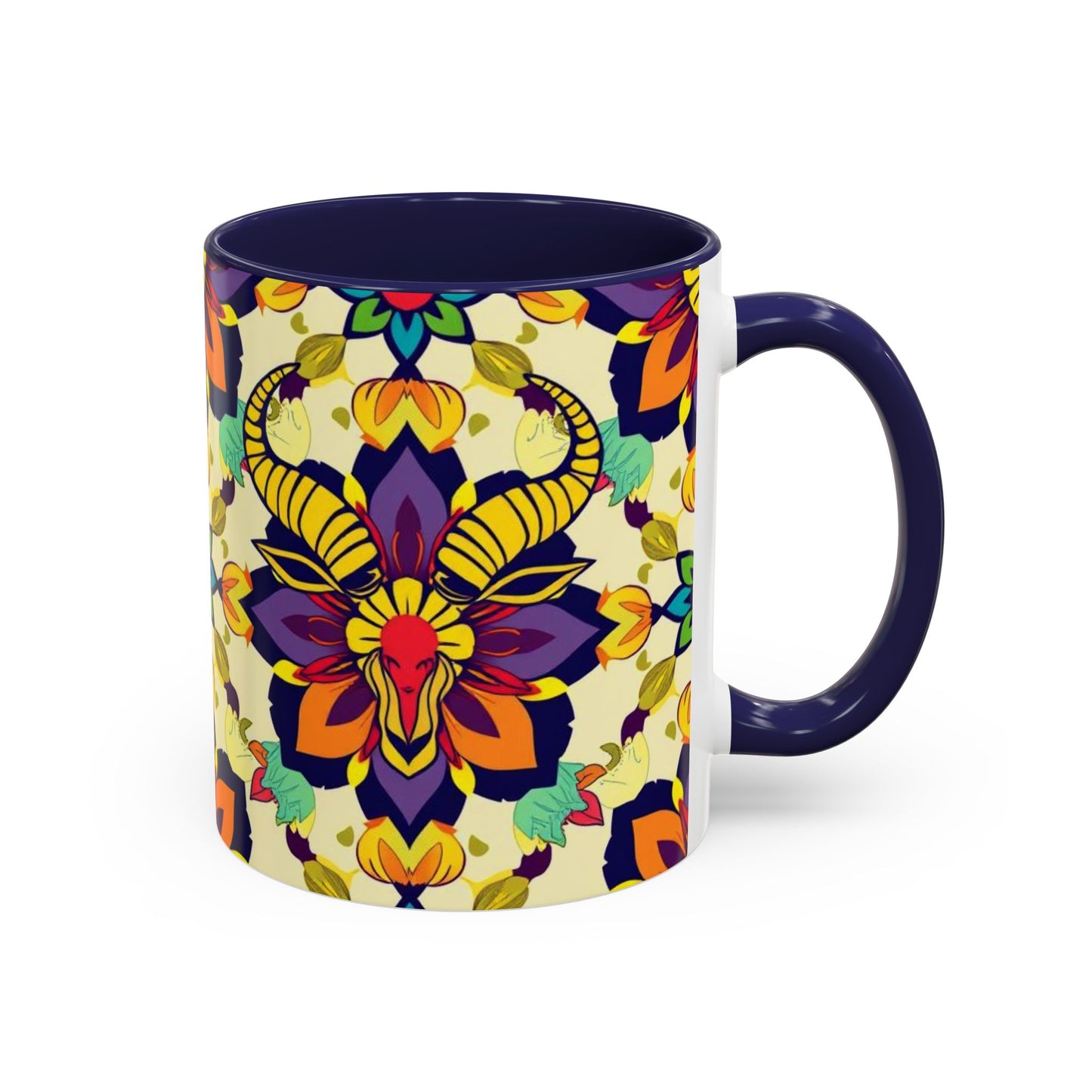 Accent Coffee Mug, Taurus, Zodiac v3. Flower Pattern, (11, 15oz)