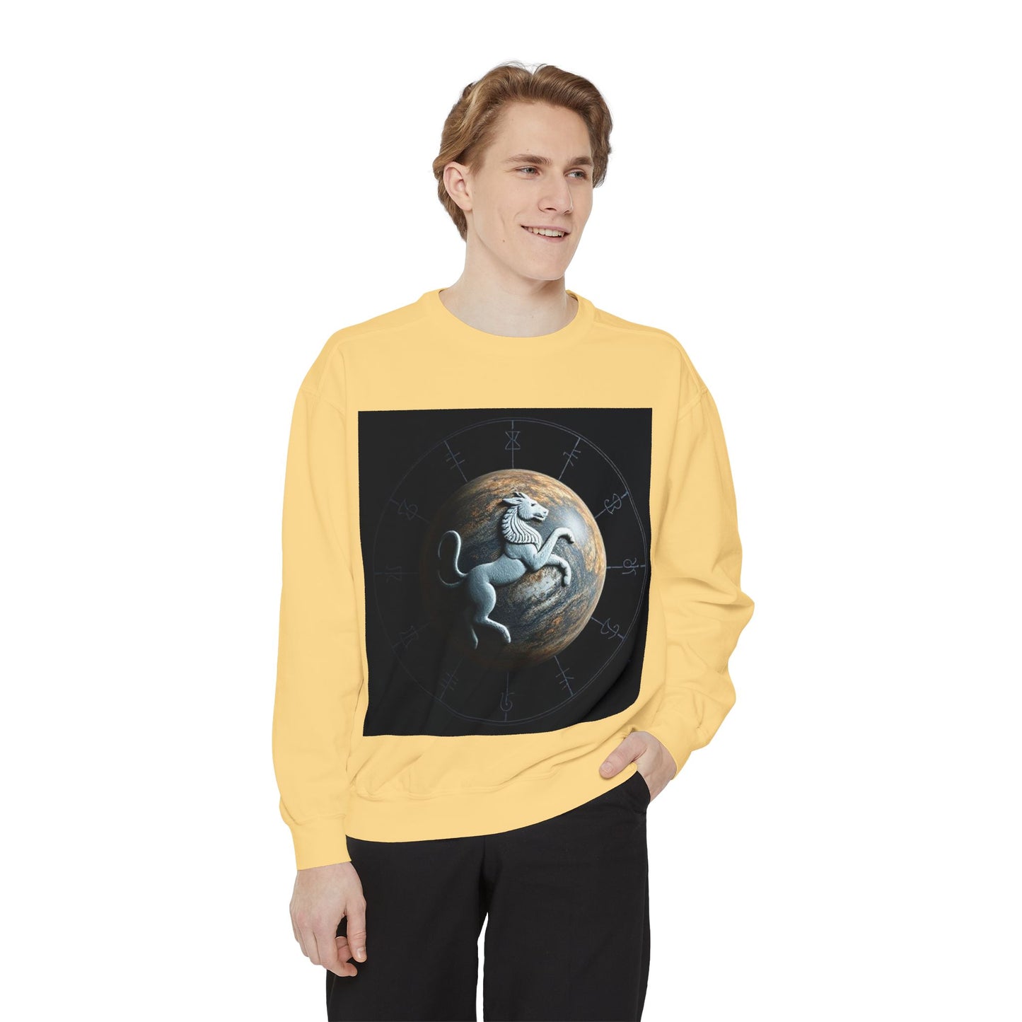 Garment-Dyed Sweatshirt, Unisex, Space Animal Design, Aquarius