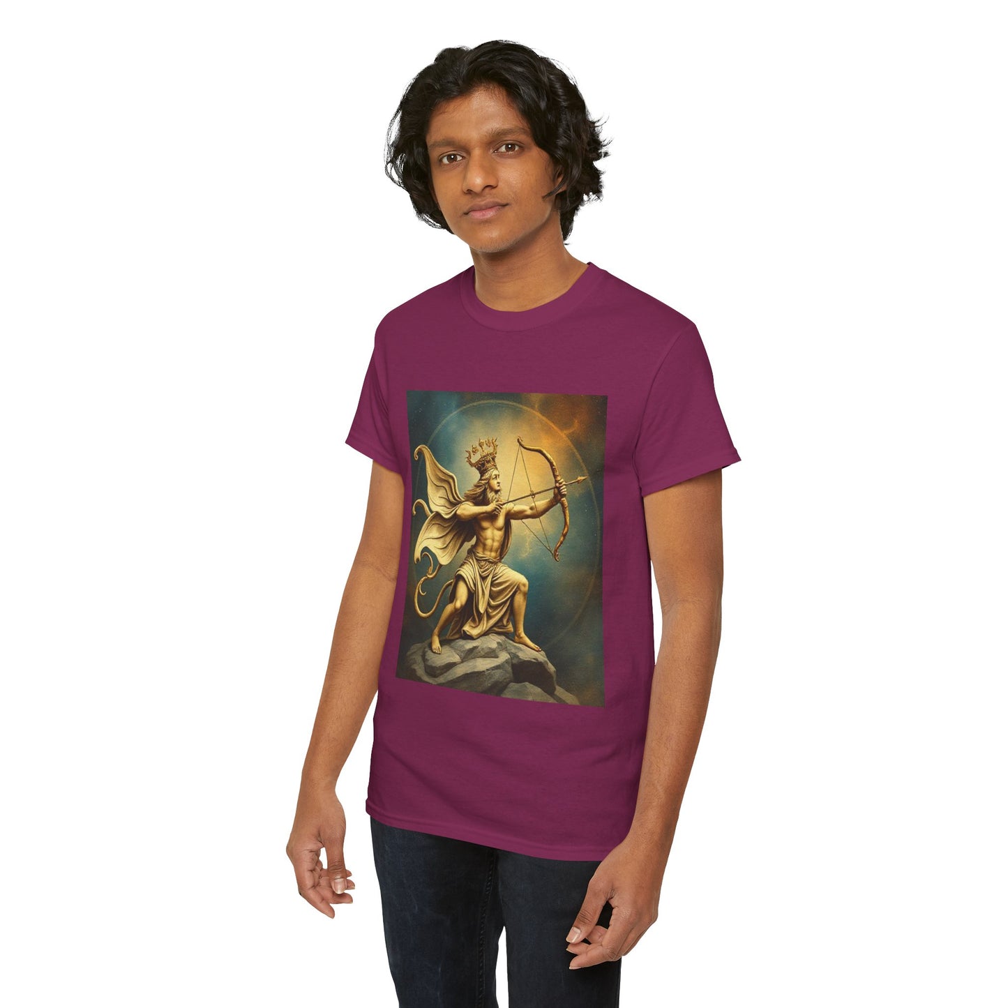Unisex Heavy Cotton T-Shirt, Sagittarius King, Bow & Arrow v1, Zodiac Design