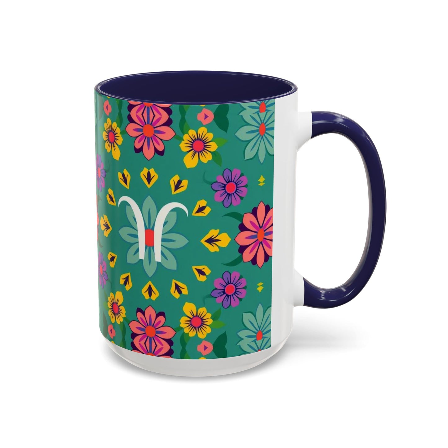 Accent Coffee Mug, Aquarius, Zodiac v3, Flower Pattern, (11, 15oz)