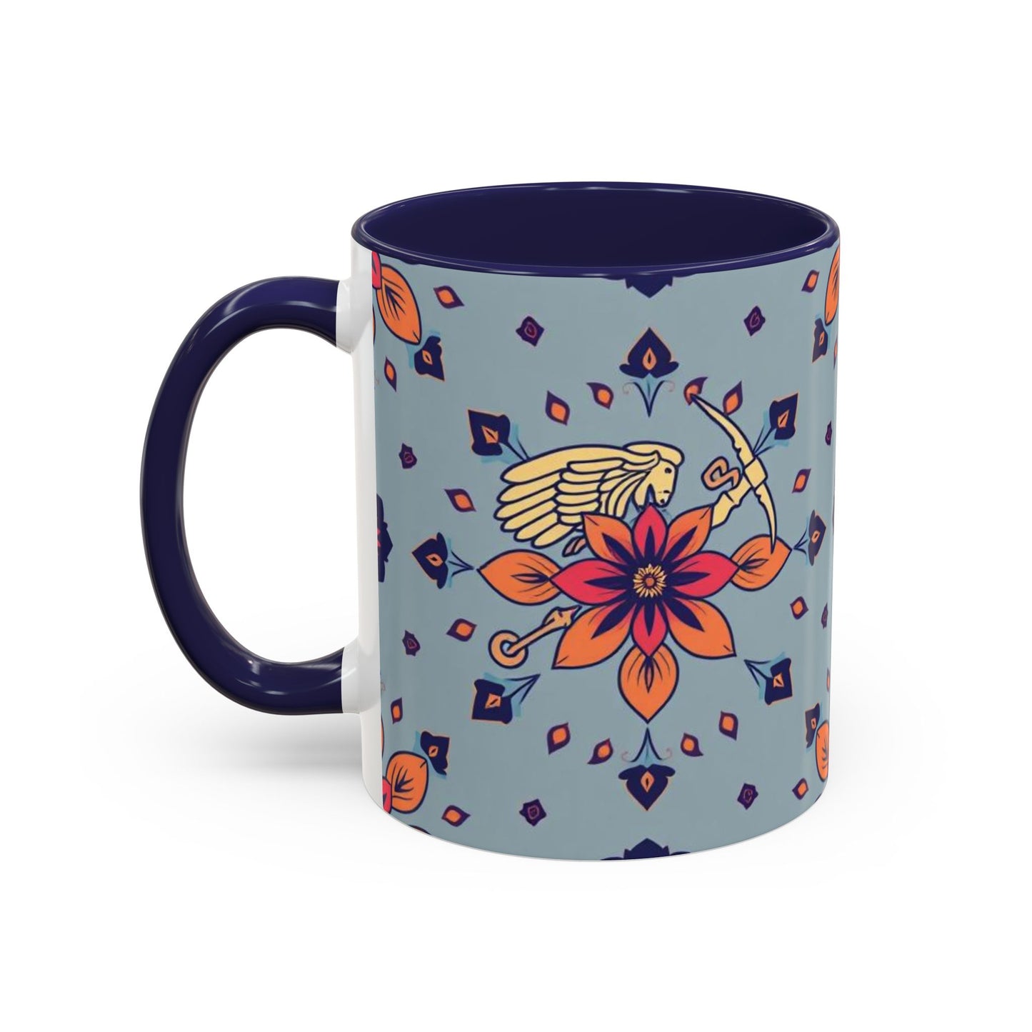 Accent Coffee Mug, Sagittarius, Zodiac v3. Flower Pattern, (11, 15oz)