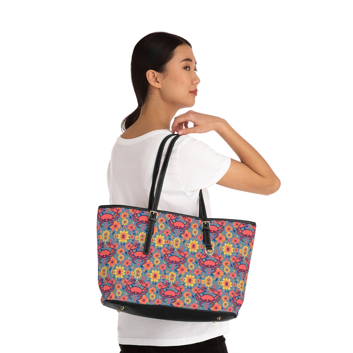 Leather Shoulder Bag, Cancer, Zodiac, Flower Pattern