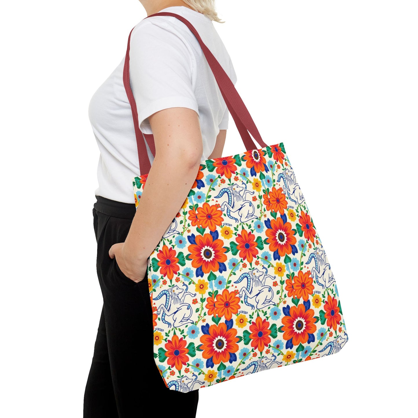 Tote Bag (AOP), Virgo, Zodiac v1, Flower Pattern