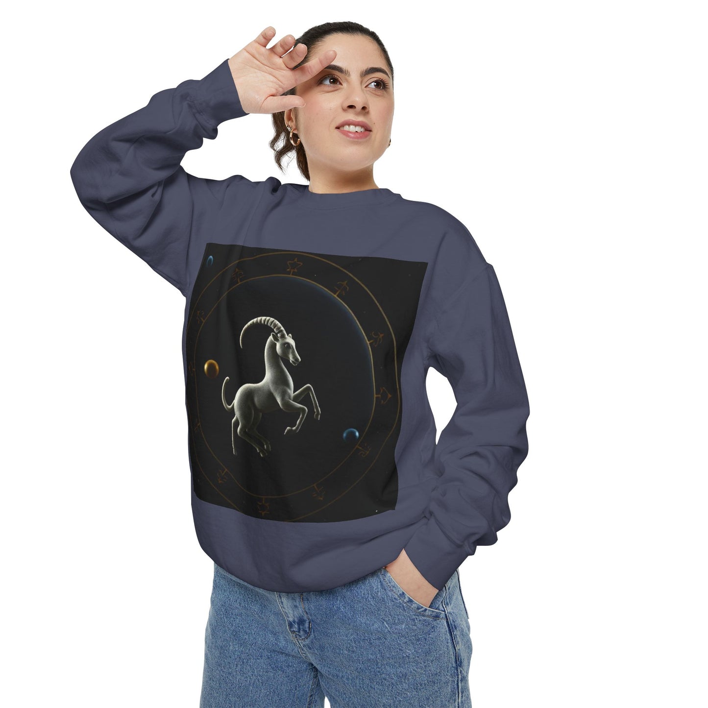 Garment-Dyed Sweatshirt, Unisex, Space Animal Design v1, Capricorn