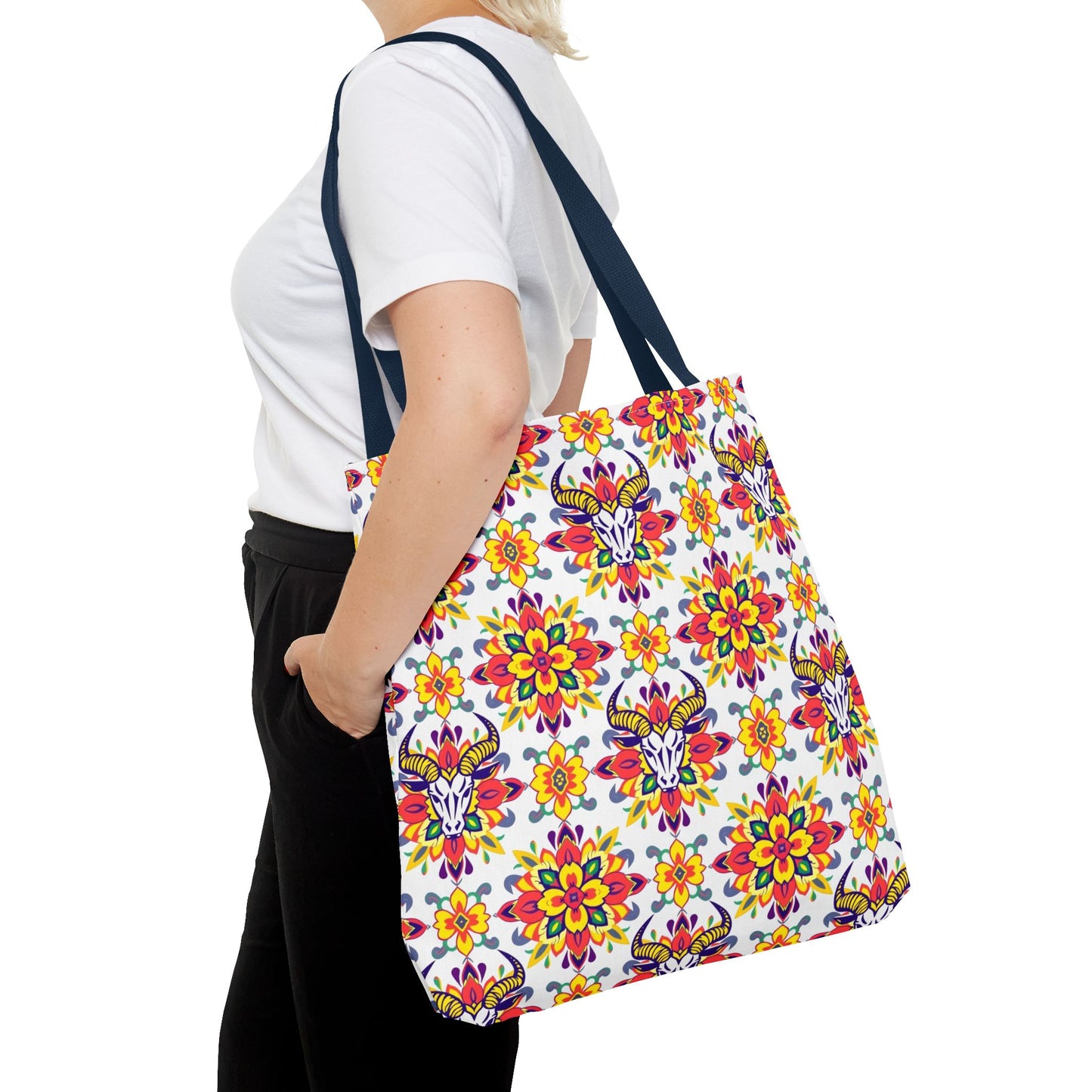 Tote Bag (AOP), Taurus, Zodiac, Flower Pattern