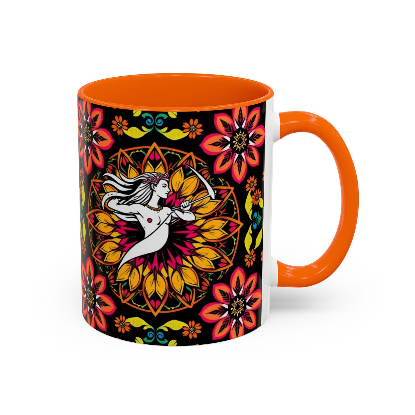 Accent Coffee Mug, Sagittarius, Zodiac v2. Flower Pattern, (11, 15oz)