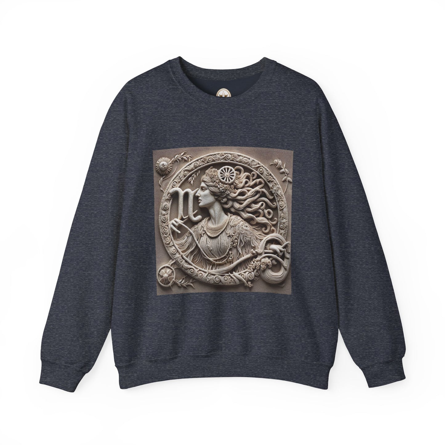 Unisex Heavy Blend™ Crewneck Sweatshirt, Stone Carving, Virgo Zodiac Design