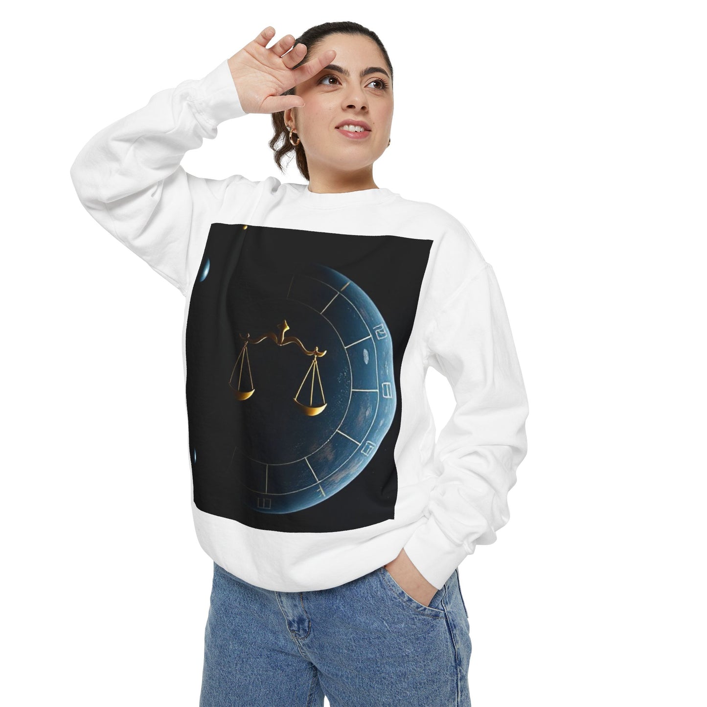 Garment-Dyed Sweatshirt, Unisex, Space Animal Design v1, Libra