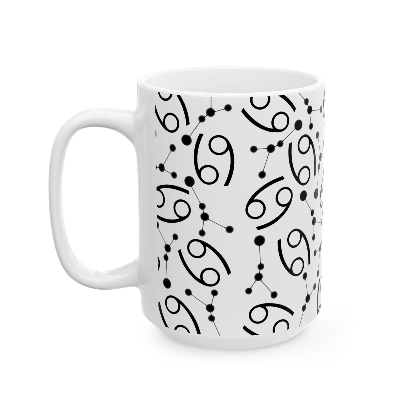 Ceramic Mug, (11oz, 15oz), Ceramic Coffee Mug, AOP, Constellation & Symbol, Cancer Zodiac Design