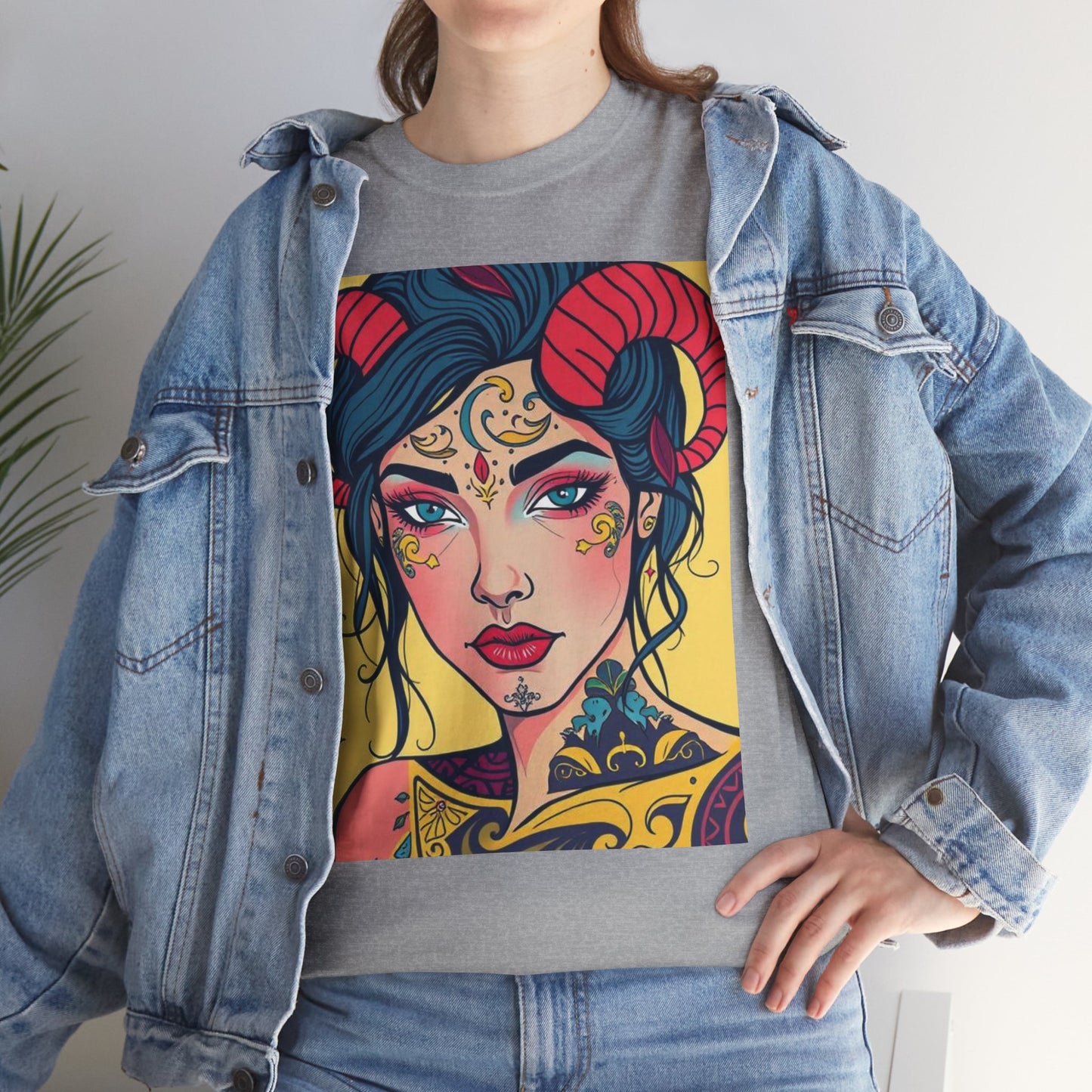 Unisex Heavy Cotton T-Shirt, Aries, Zodiac, Sexy Art