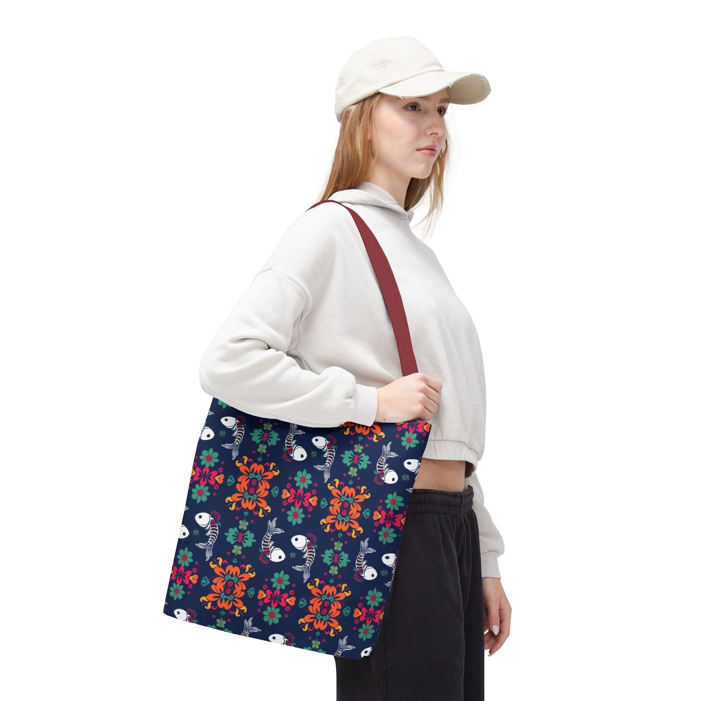 Tote Bag (AOP), Pisces, Zodiac, Flower Pattern