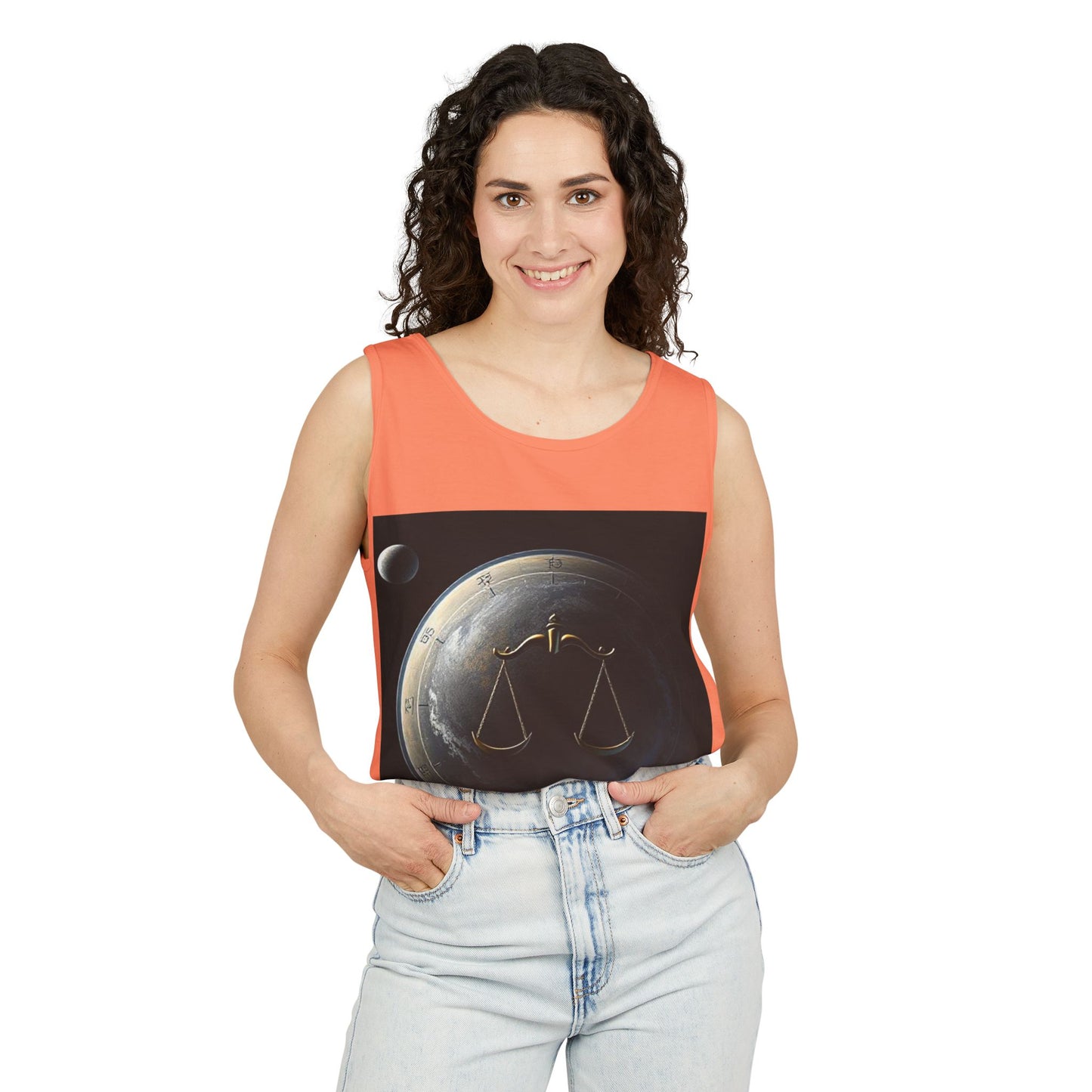Unisex Garment-Dyed, Tank Top, Libra Design, Space Scale v1, 100% US cotton