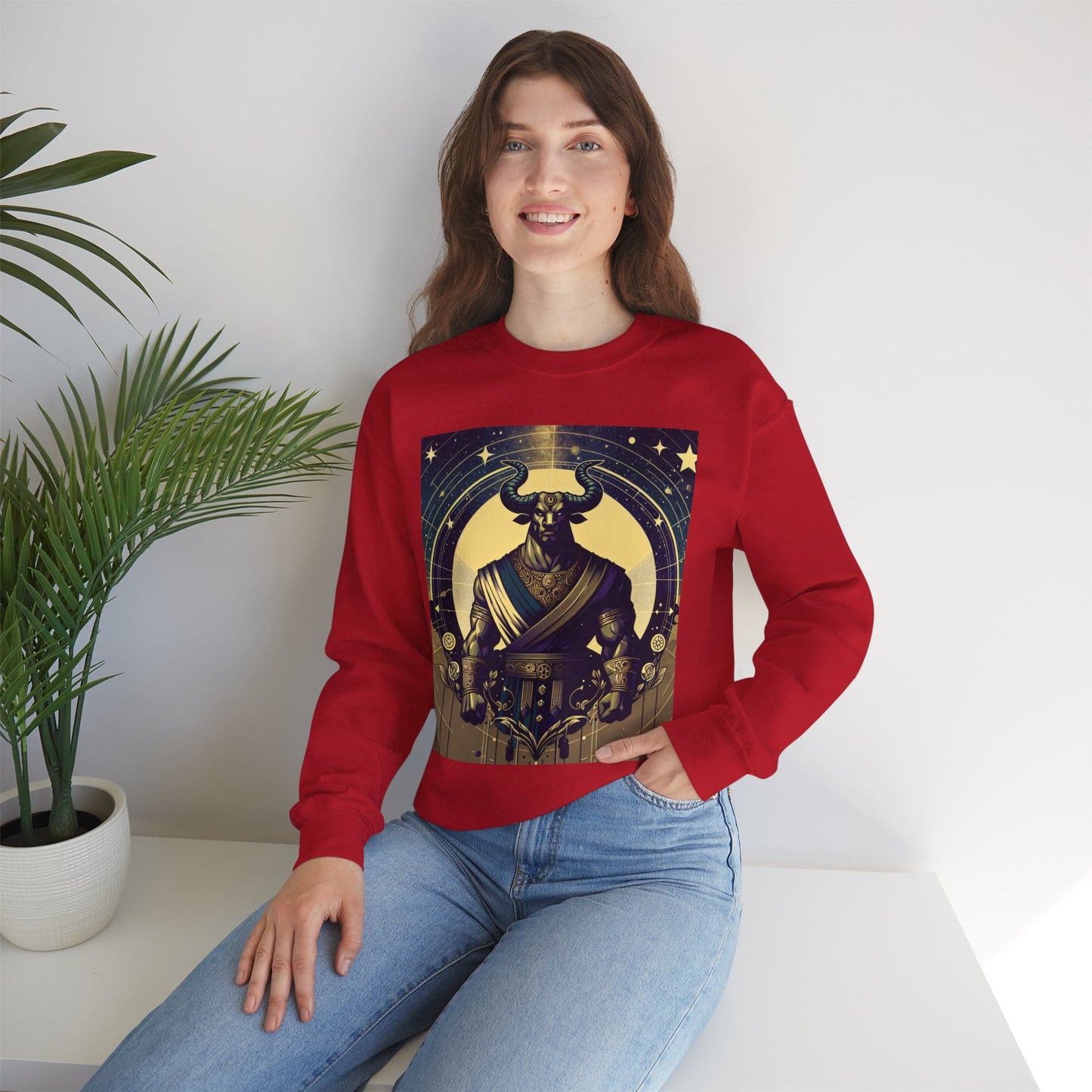 Unisex Heavy Blend™ Crewneck Sweatshirt, Minotaur, Taurus Zodiac Design
