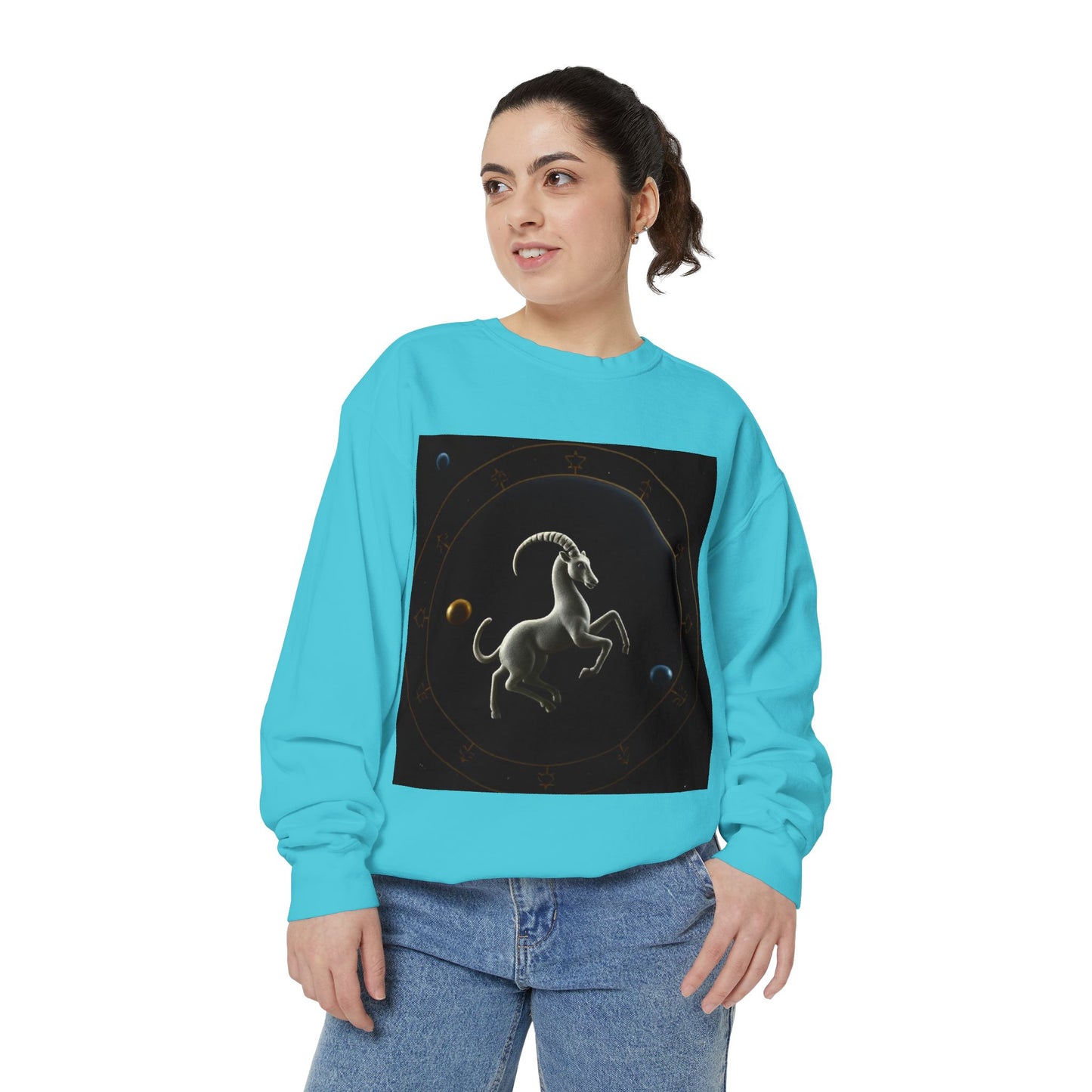 Garment-Dyed Sweatshirt, Unisex, Space Animal Design v1, Capricorn