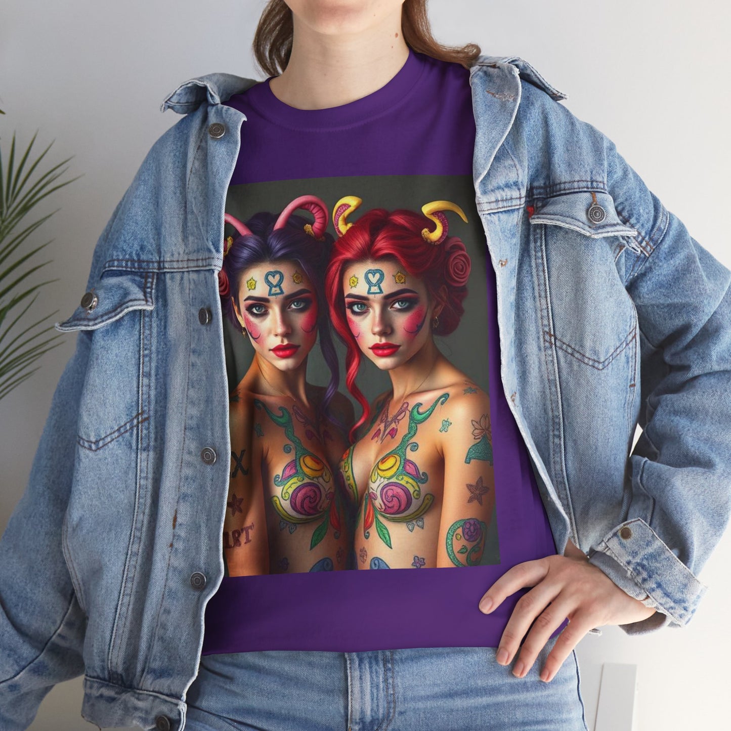 Unisex Heavy Cotton T-Shirt, Gemini, Zodiac v3, Sexy Art